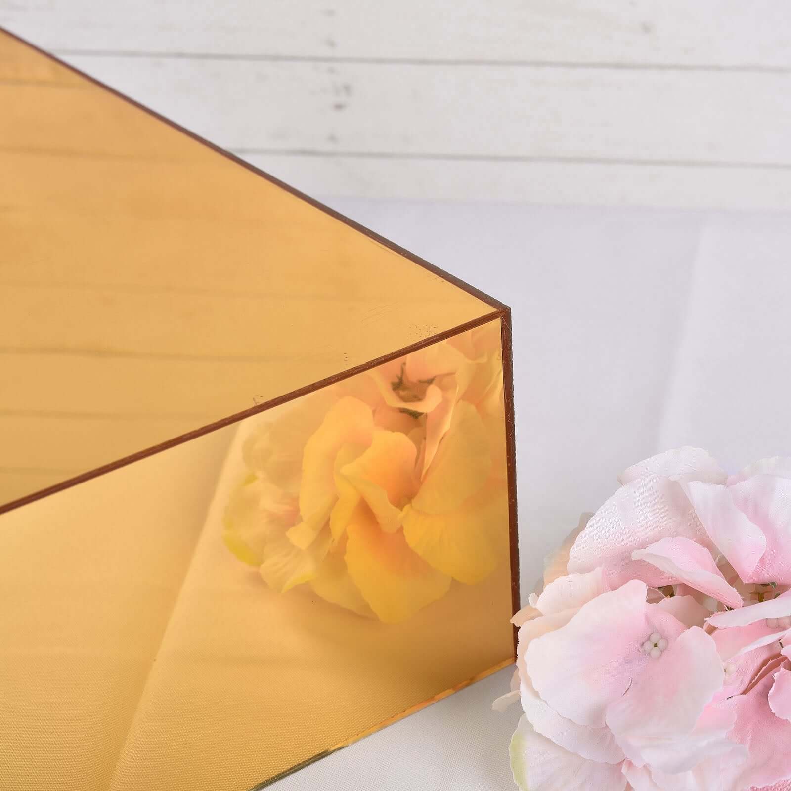 Acrylic Cake Box Stand Pedestal Riser Mirror Finish Gold - Display for Desserts and Events 14x14