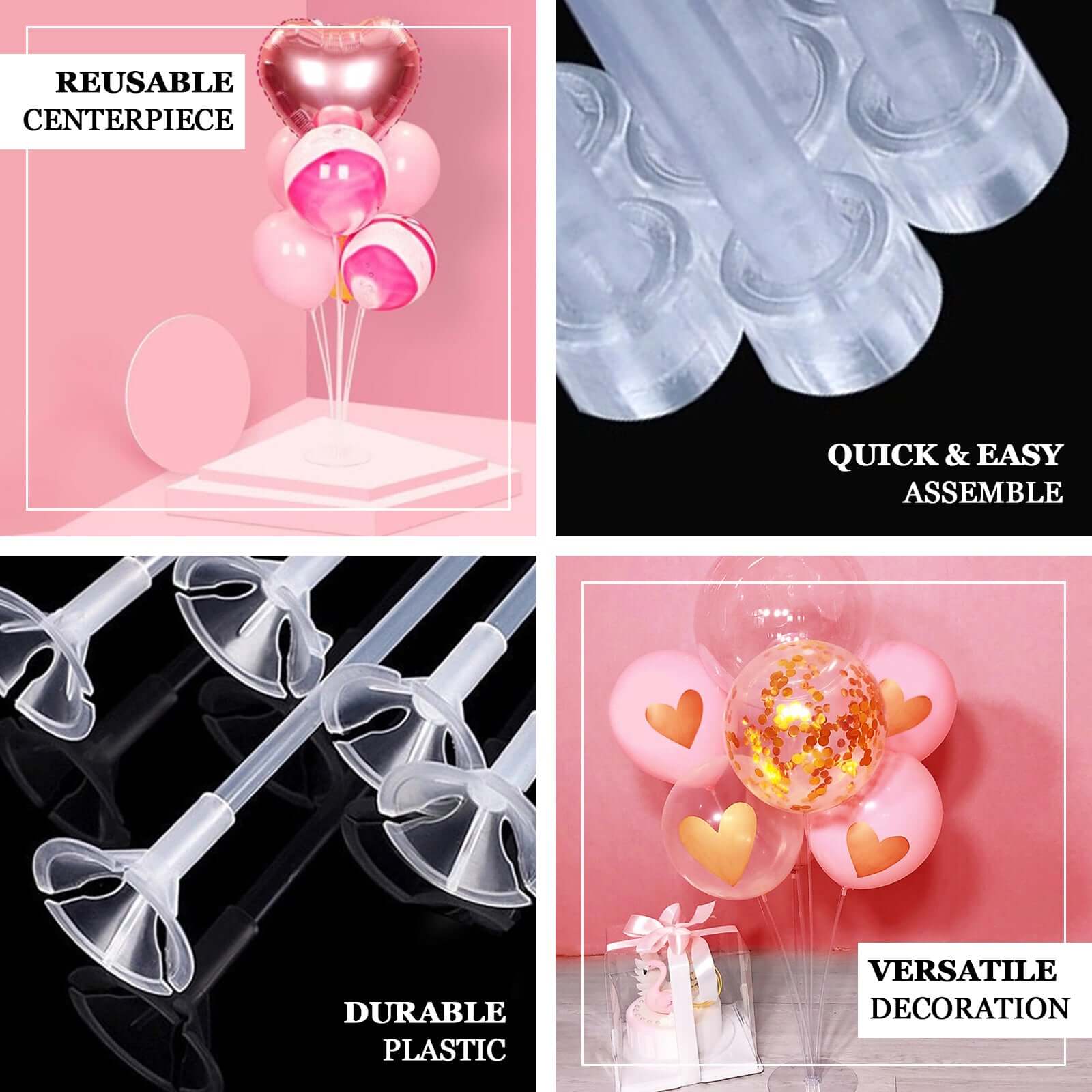 2 Pack Clear Balloon Centerpieces Holder, 30 Table Top Balloon Stand Stick Kit