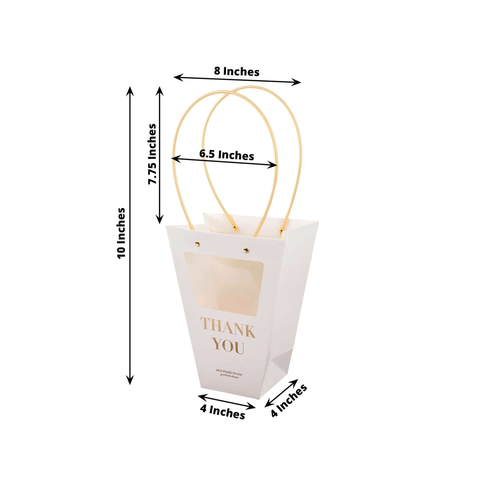 6 Pack Transparent White Paper Flower Gift Bags With Handles, Clear Window Thank You Party Favor Tote Bags in Trapezium Shape - 8x10