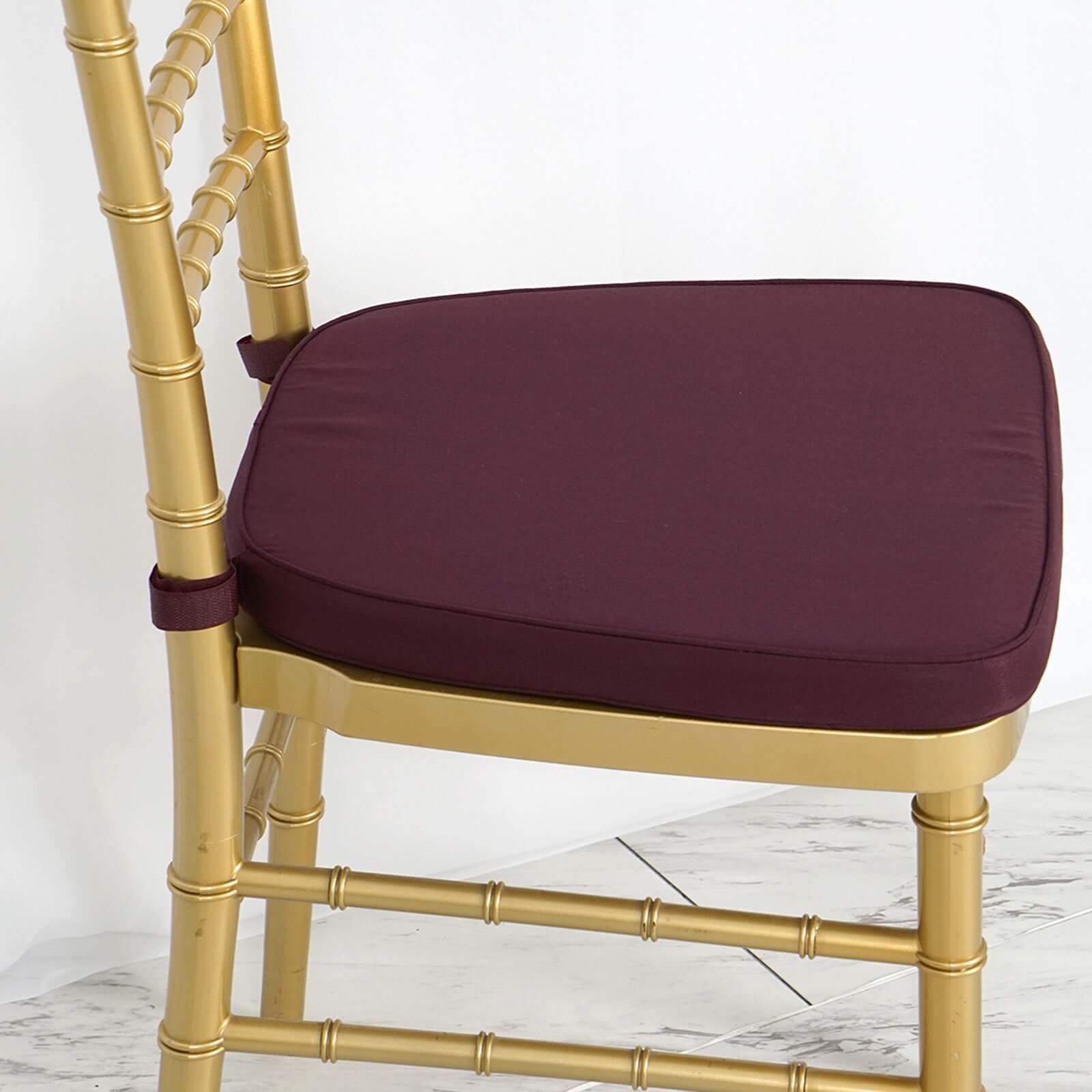 Chiavari Chair Cushion with 1.5 Thick Memory Foam and Ties Burgundy - Stylish Removable Cover for Comfort