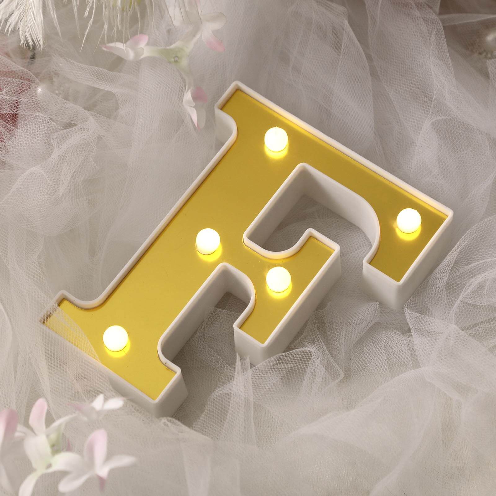 3D Marquee Letter F Warm White 5 LED Lights Gold - Chic Light-Up Decor for Events 6