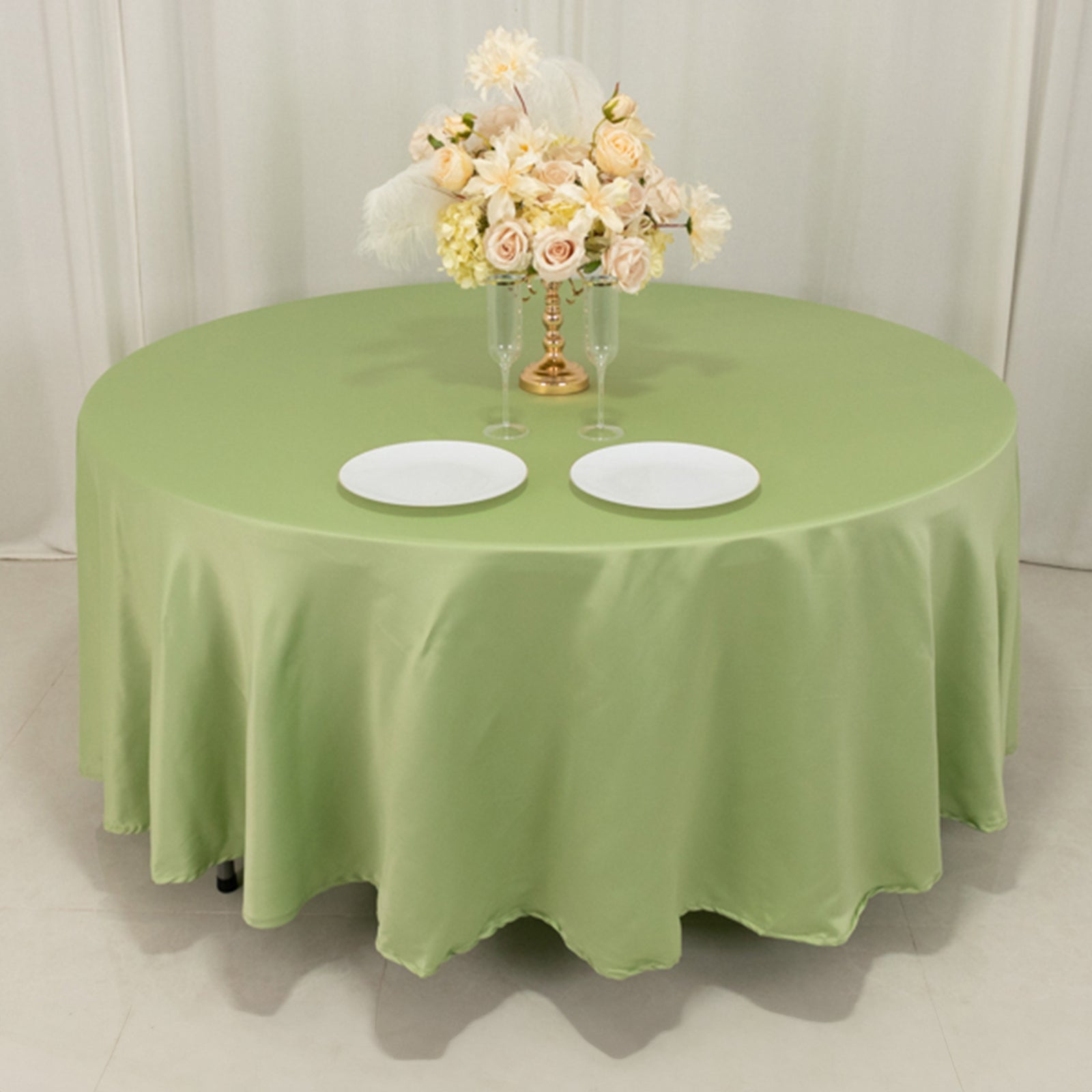 Lamour Satin 108 Round Tablecloth Sage Green - Durable & Silk-Like Table Cover