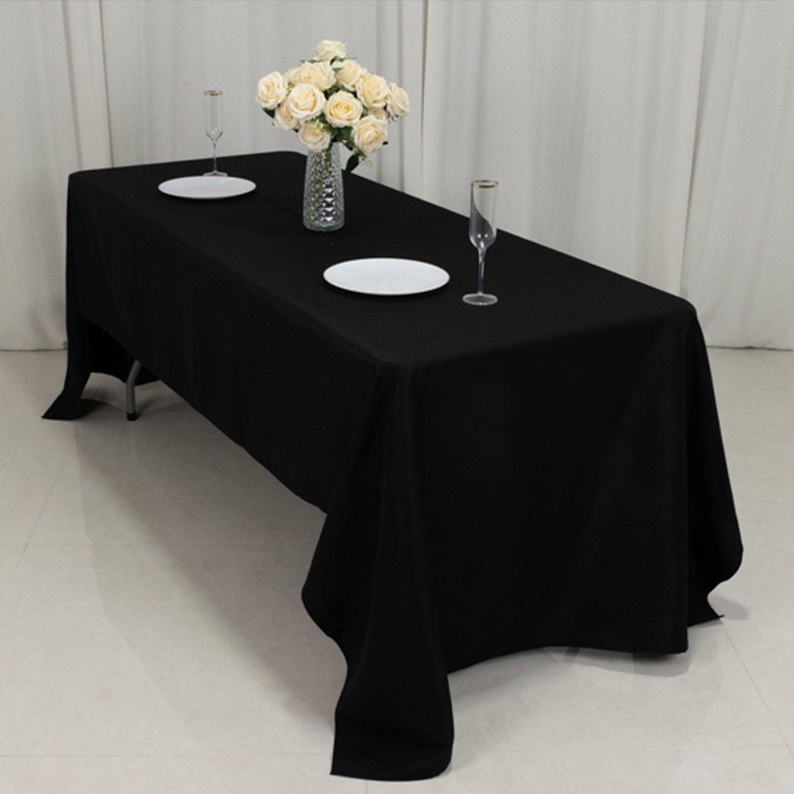 Fire Retardant Premium Polyester 60x126 Rectangular Tablecloth Black - High-Performance Table Cover