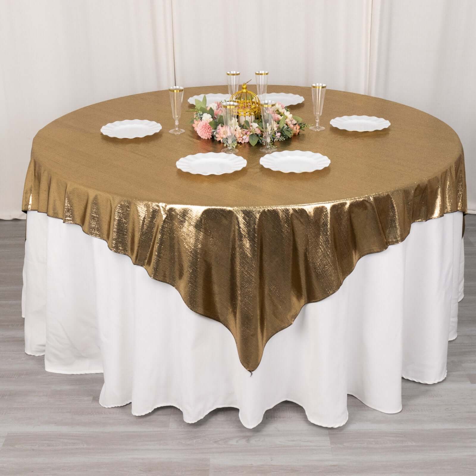 Polyester 72x72 Table Overlay Square Tablecloth Antique Gold - Sequin Dots Wrinkle-Free Table Cover