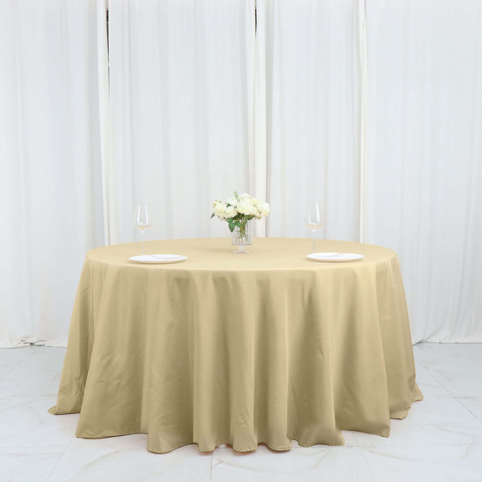 Polyester 132 Round Tablecloth Champagne - Seamless Chic Table Cover