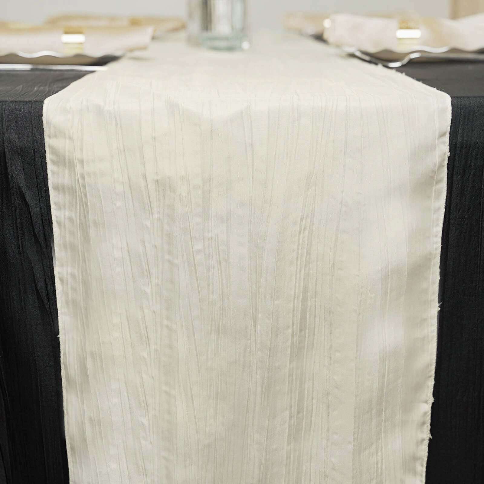 Taffeta 12x108 Table Runner Ivory - Accordion Crinkle Design