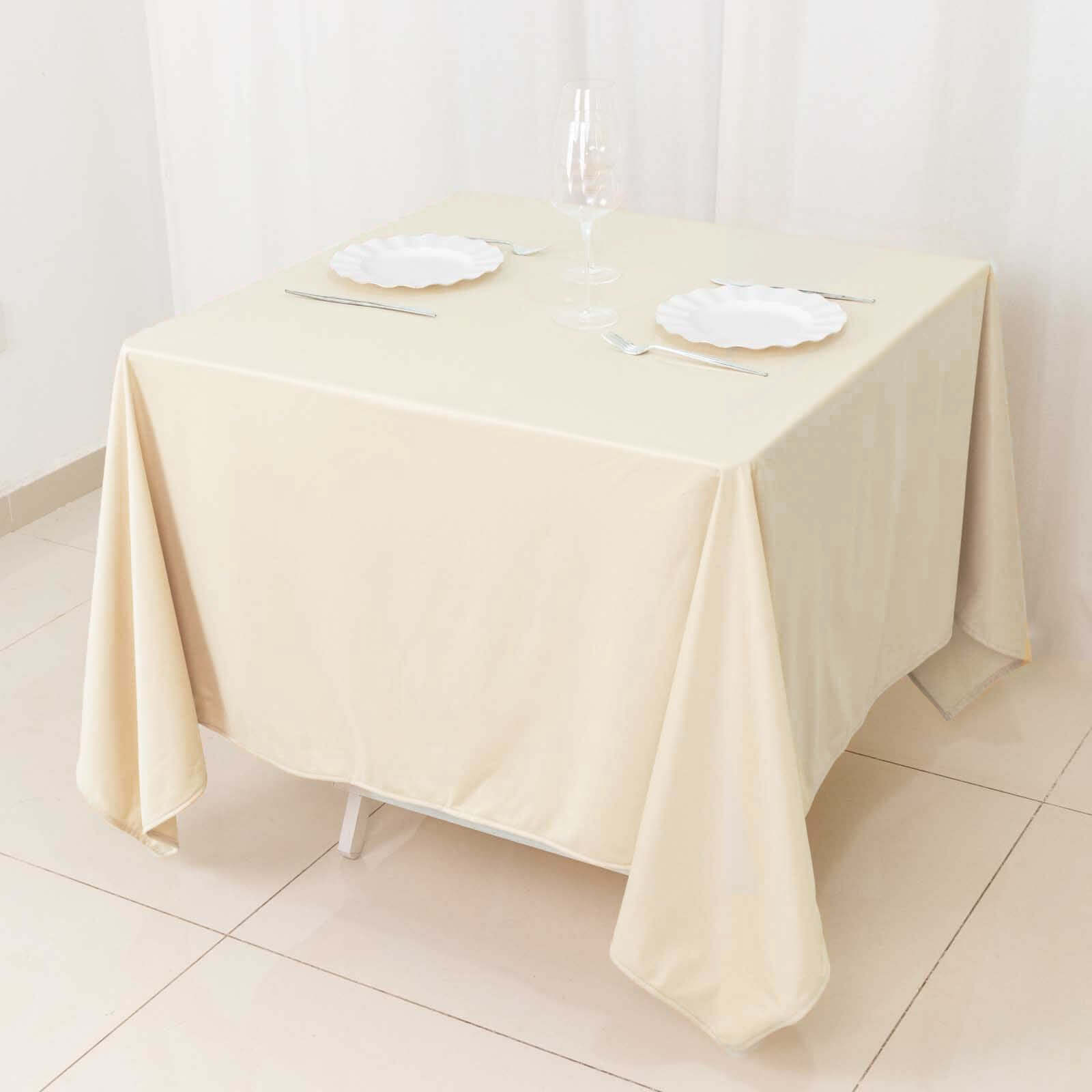 Premium Scuba Square 70x70 Tablecloth Beige - Wrinkle Free & Stain Resistant Table Cover