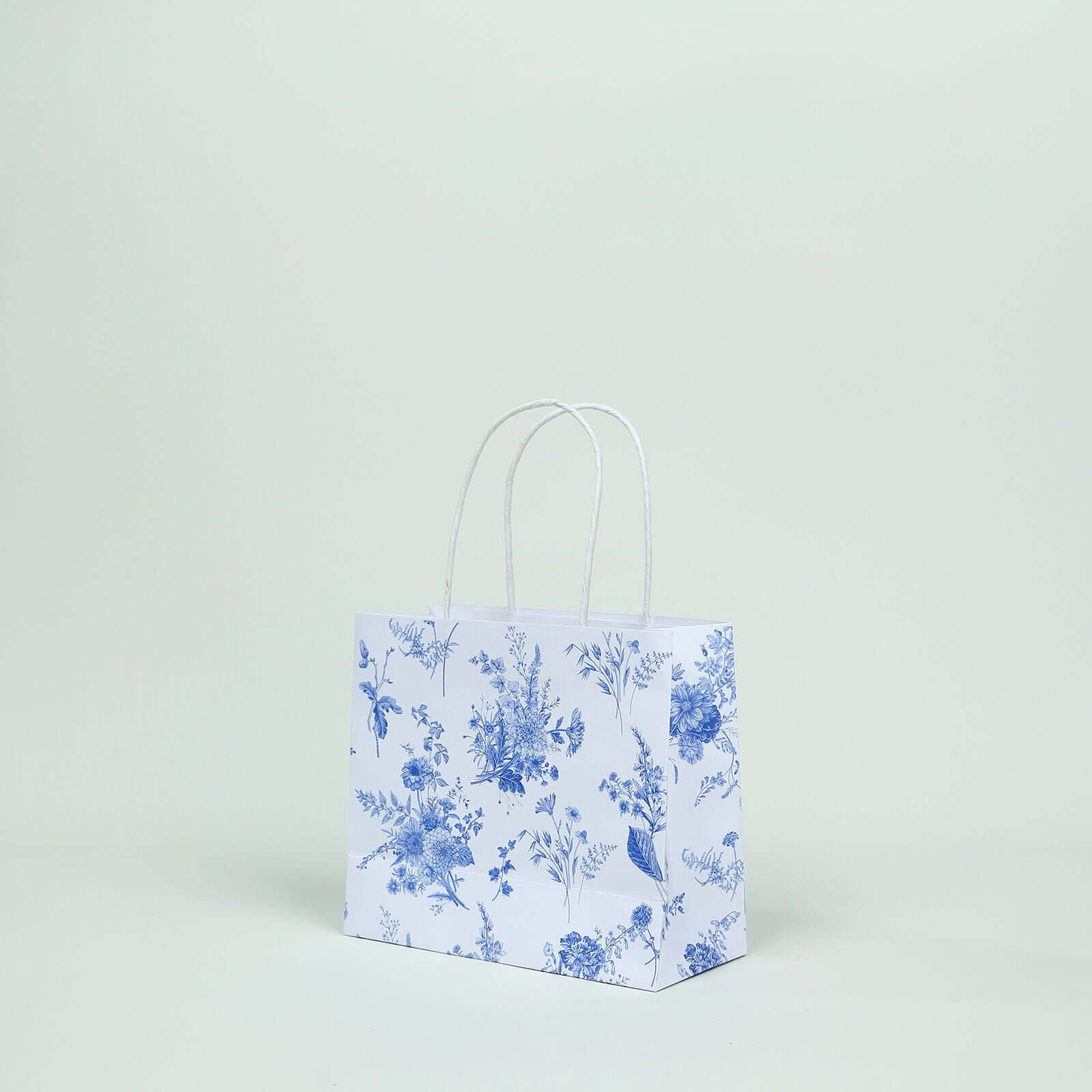 12 Pack White Blue Paper Gift Bags With Handles in French Toile Pattern, Party Favor Goodie Bags - 6x7