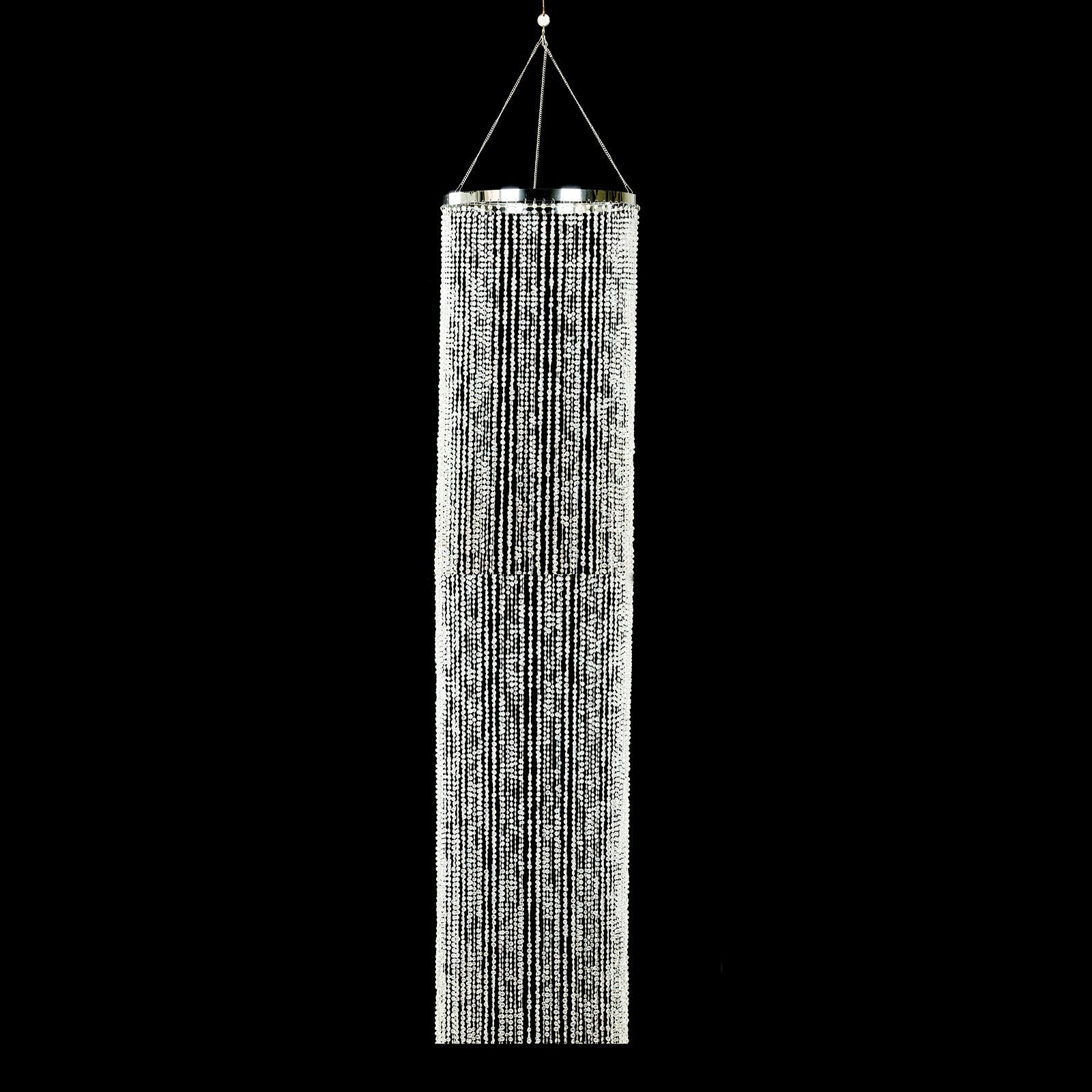 20ft Hanging Beaded Crystal Column Chandelier, Tall Beads Curtain Round with Silver Metal Hoop and Hanging Chain