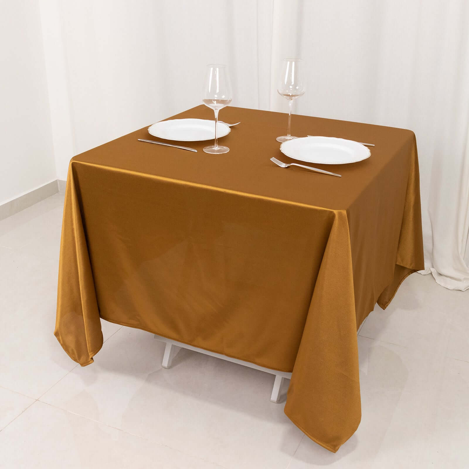 Premium Scuba Square 70x70 Tablecloth Shimmer Gold - Wrinkle Free & Stain Resistant Table Cover