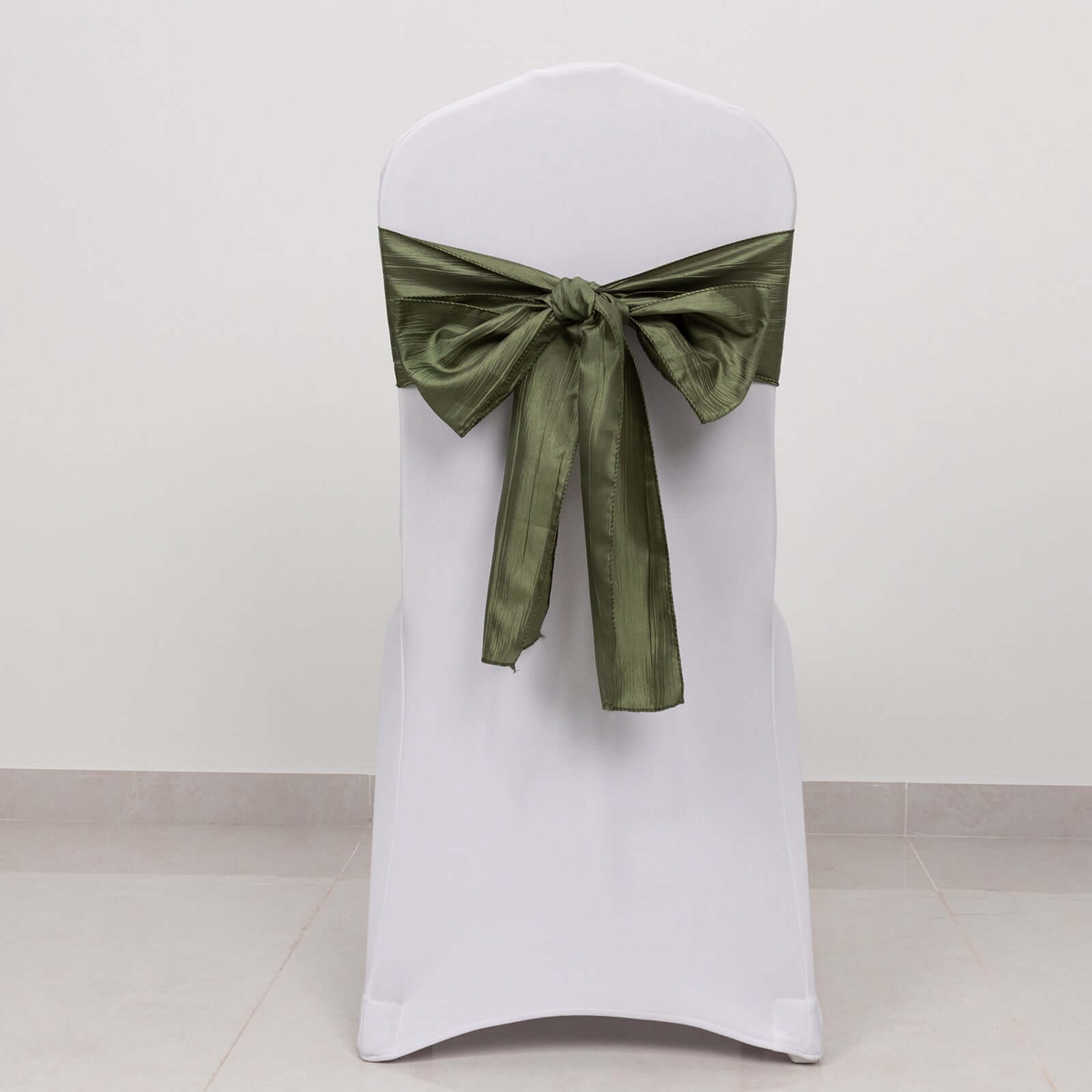 5 Pack Taffeta 6x106 Chair Sashes Dusty Sage Green Accordion Crinkle Texture - Stylish Decor for Weddings & Gatherings