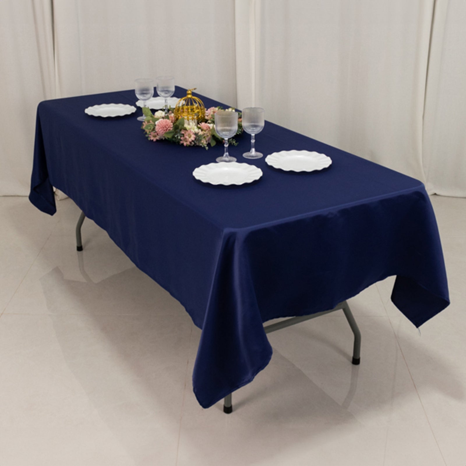 Lamour Satin 60x102 Rectangle Tablecloth Navy Blue - Durable & Silky Soft Feel Table Cover