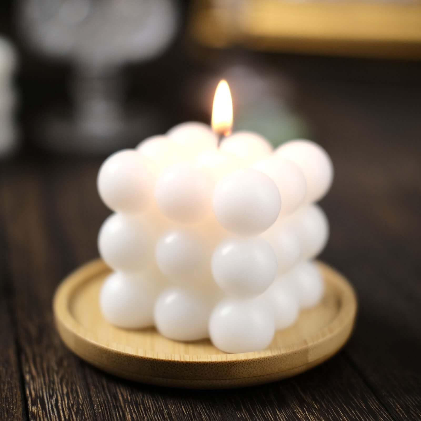 2-Pack Decorative Paraffin Wax Candles Bubble Cube Design White - Unscented Long Burning Pillar Candle Set 2