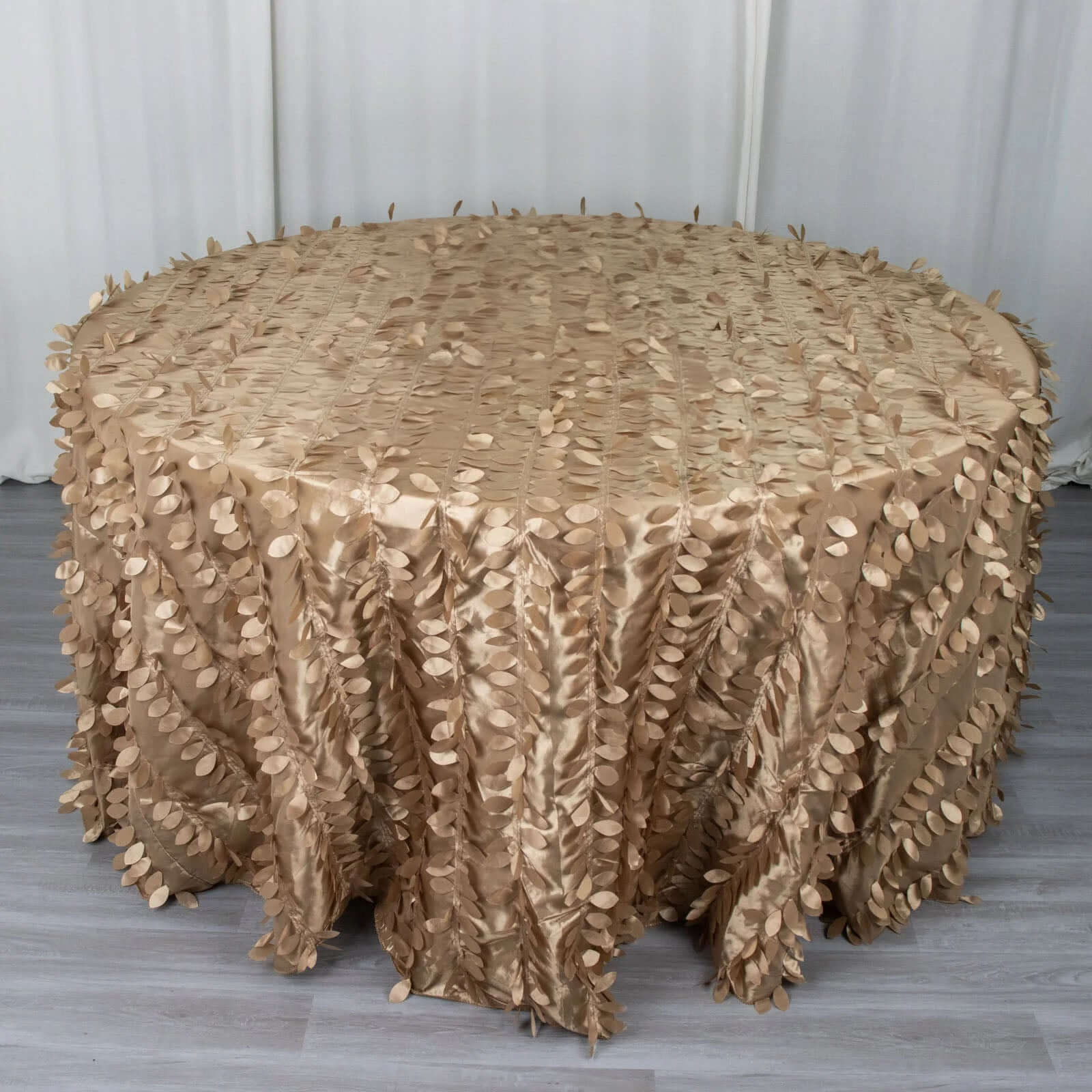 Taffeta 120 Round Tablecloth Taupe Leaf | 3D Leaf Petal Design Seamless Table Cover