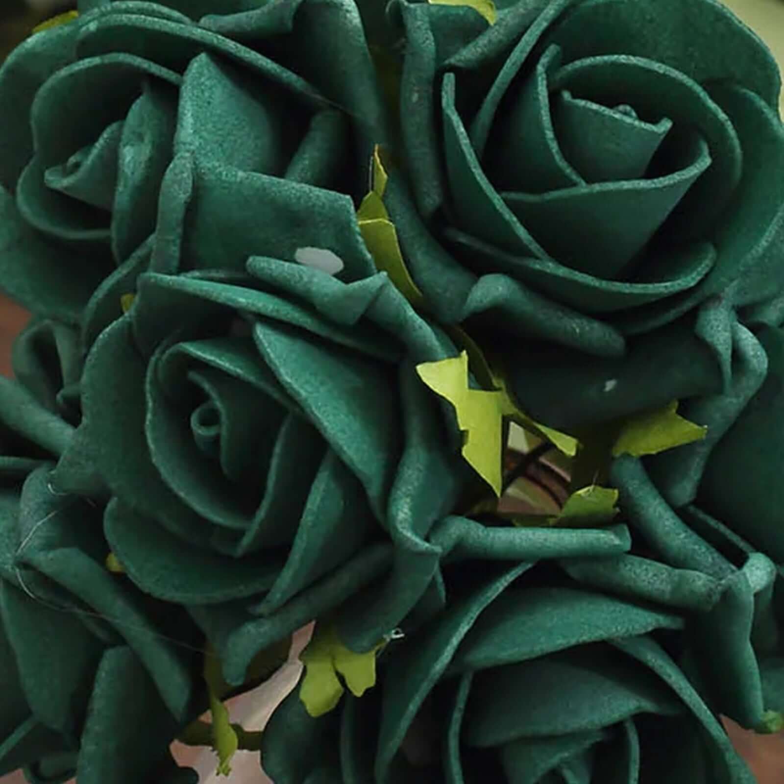 24 Roses 2 Hunter Emerald Green Artificial Foam Flowers With Stem Wire and Leaves