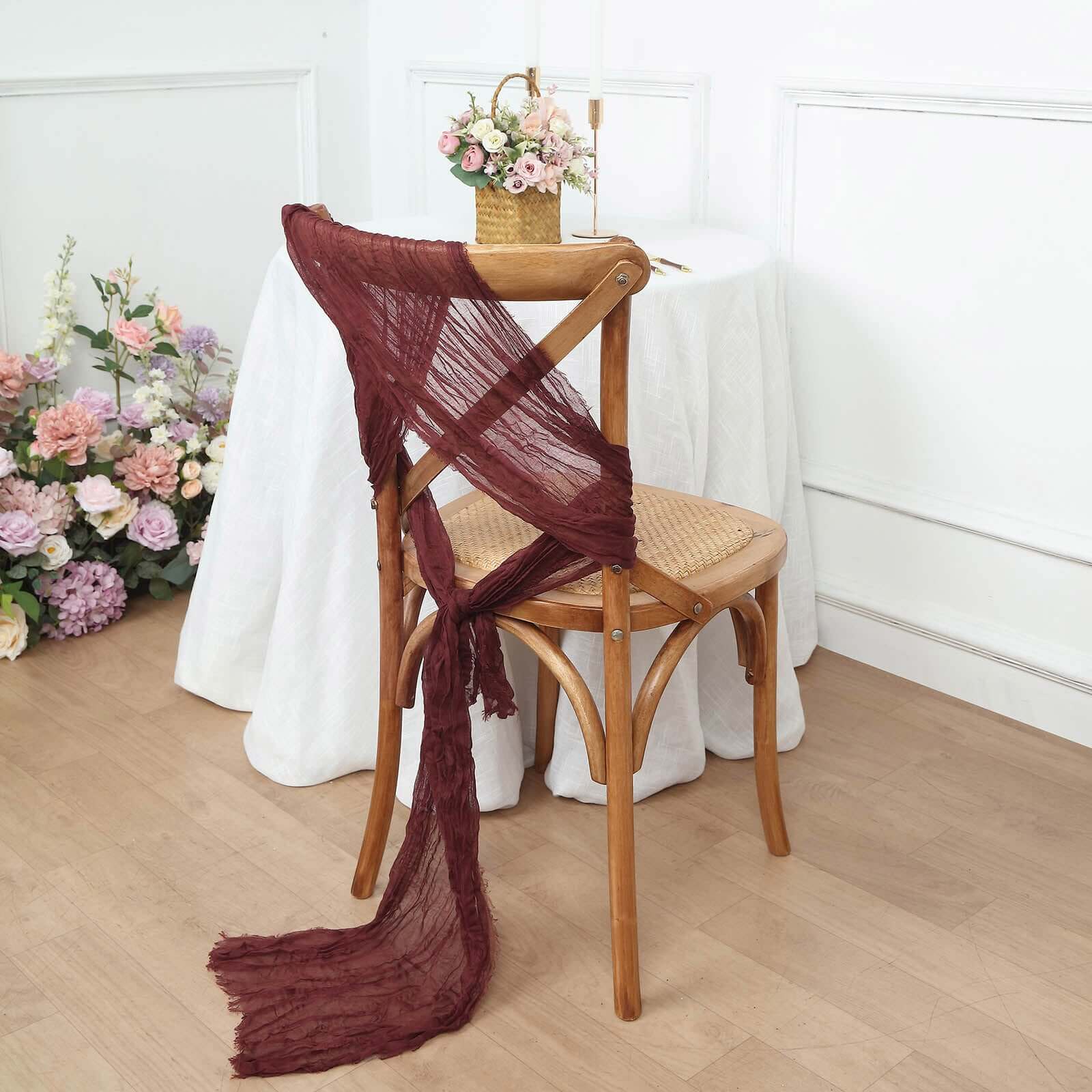 5 Pack Cheesecloth Gauze 16x88 Chair Sashes Burgundy - Boho Chair Decorations