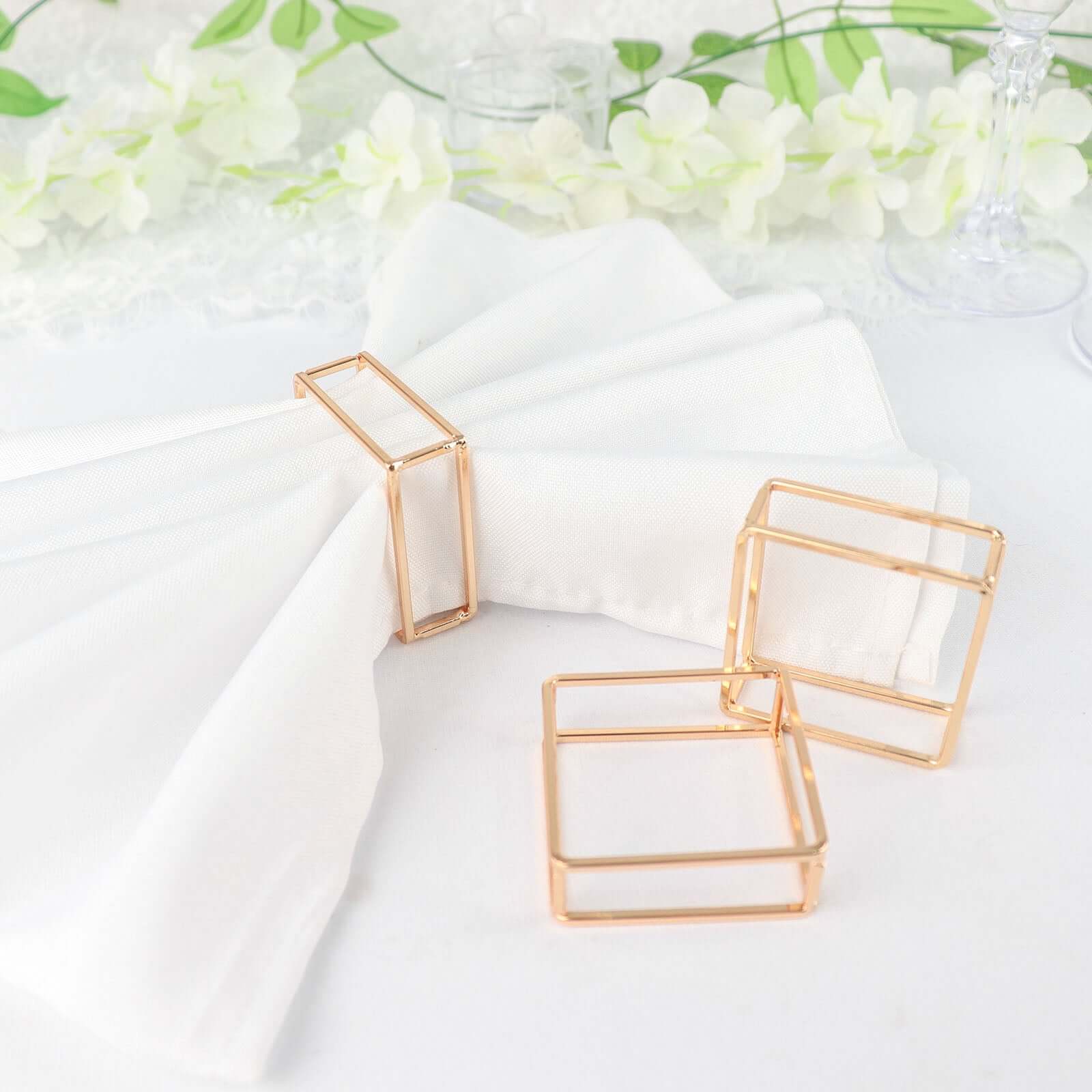 4 Pack Gold Metal Hollow Square Napkin Rings, Modern Geometric Cube Napkin Holders