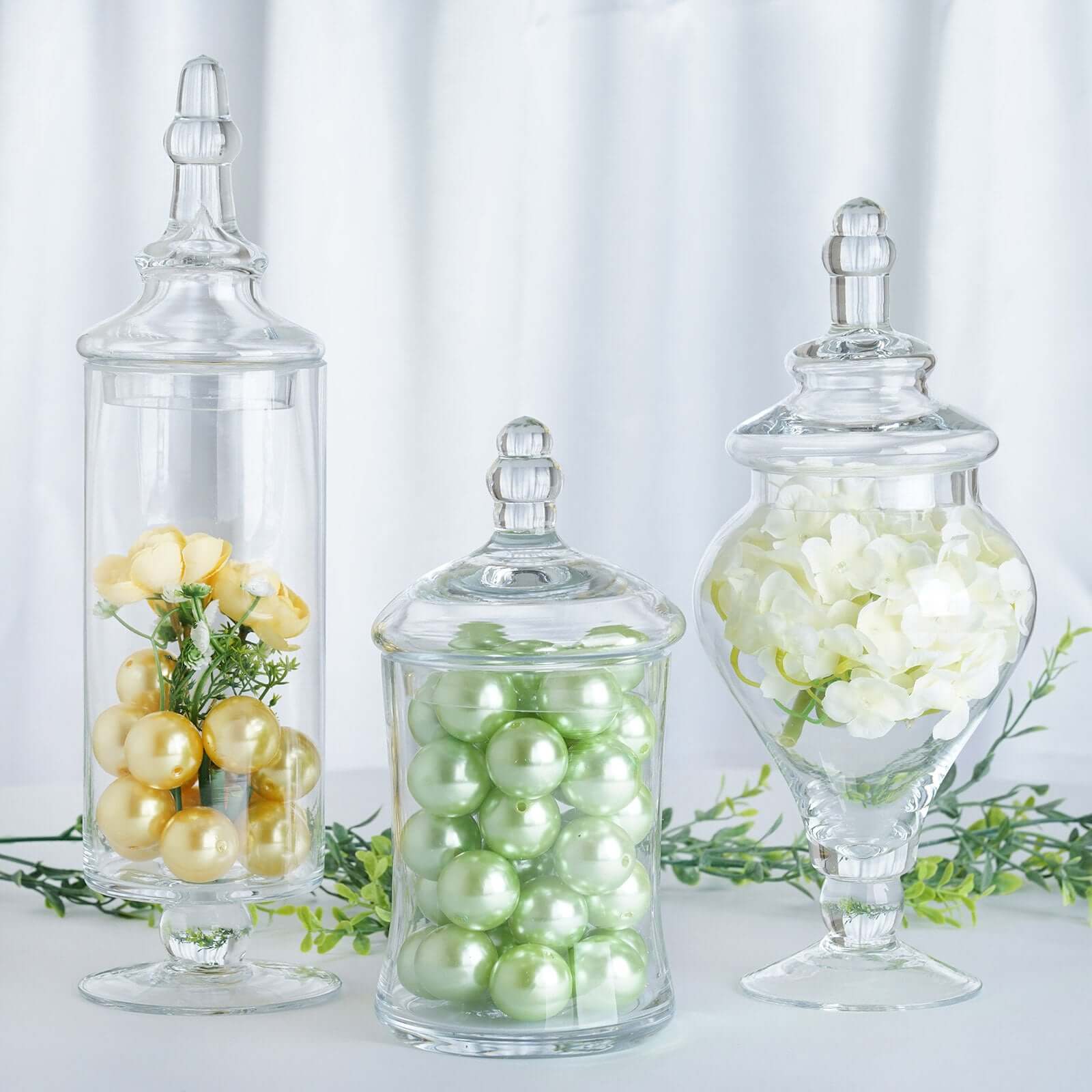 Set of 3 Glass Candy Jars Modern Apothecary Design Clear with Snap-On Lids - Stylish Party Favor Containers 9/13/14