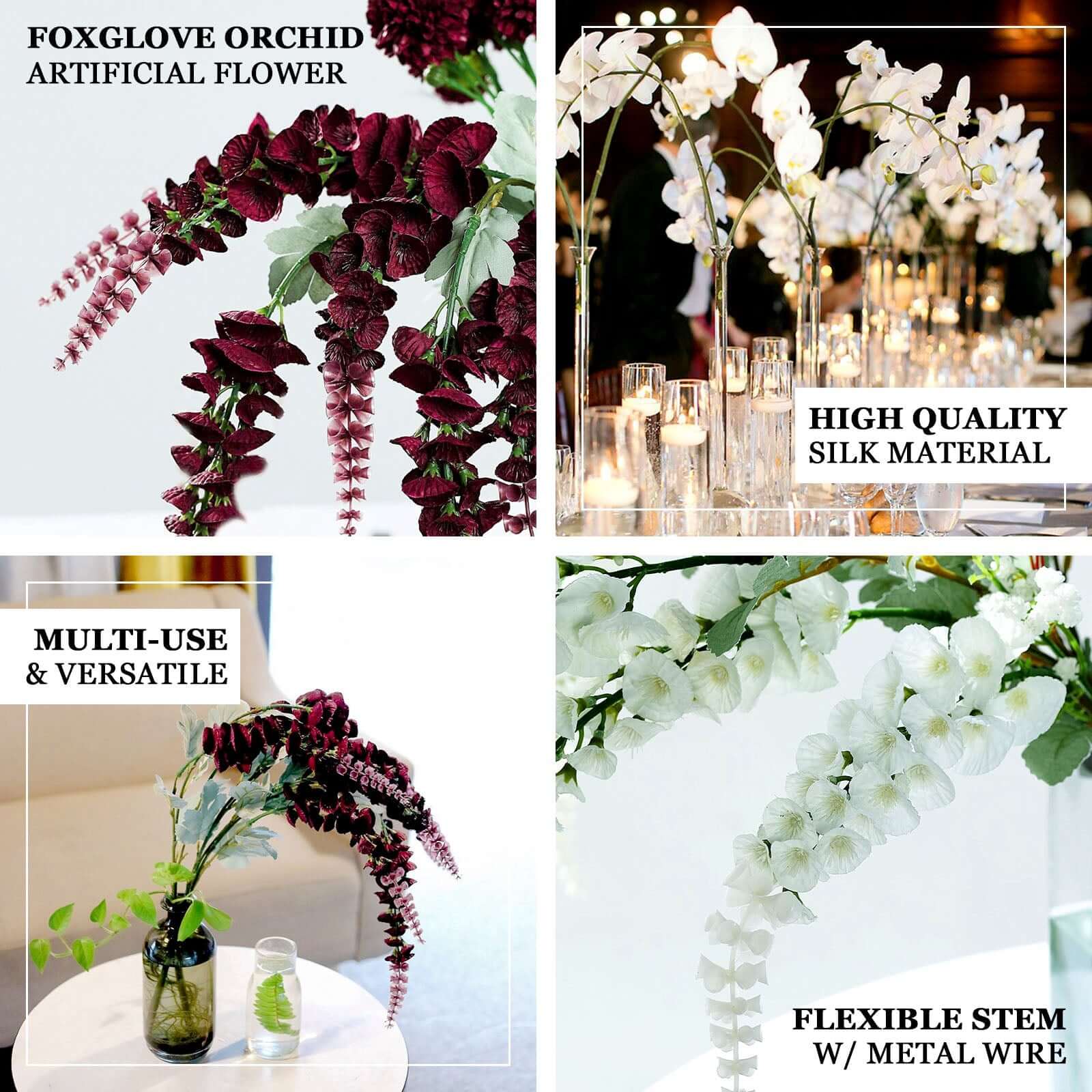 2 Bushes 34 Lavender Lilac Artificial Foxglove Orchid Flower Bouquet Stem – Silk Flower Branch Spray