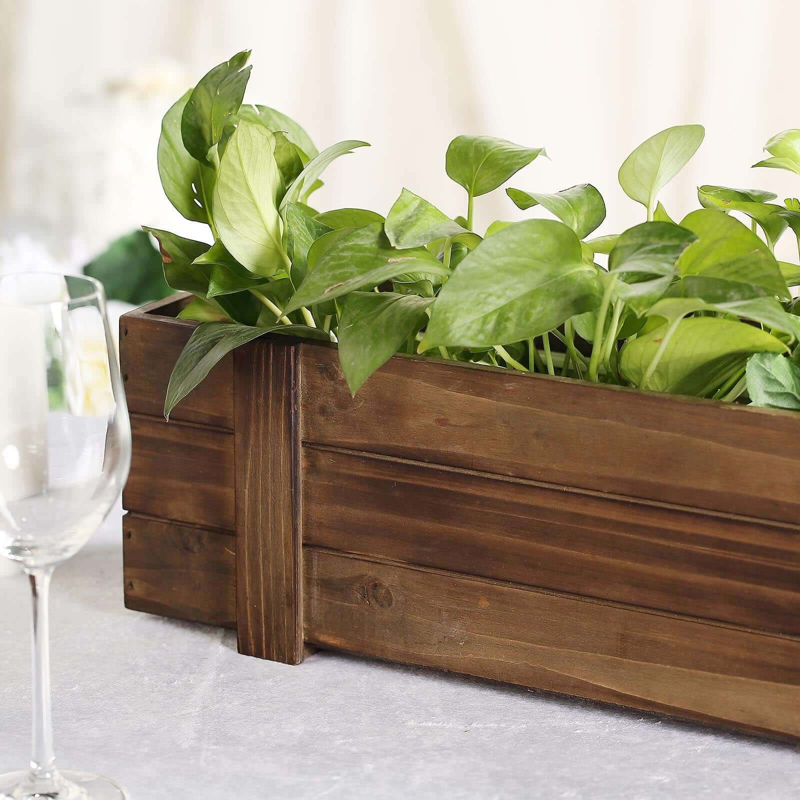 Rustic Wood Planter Box Smoked Brown - Durable Event Decor with Removable Plastic Liner 24x6