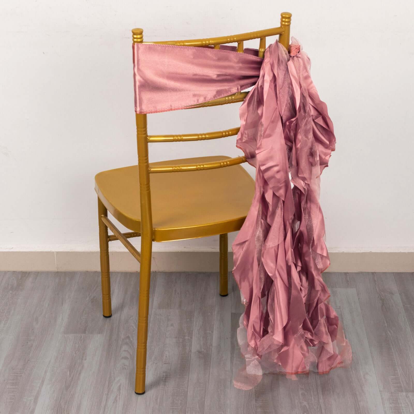 5 Pack Chiffon Satin Chair Sashes Cinnamon Rose - Easy to Install Ruffled Curly Willow