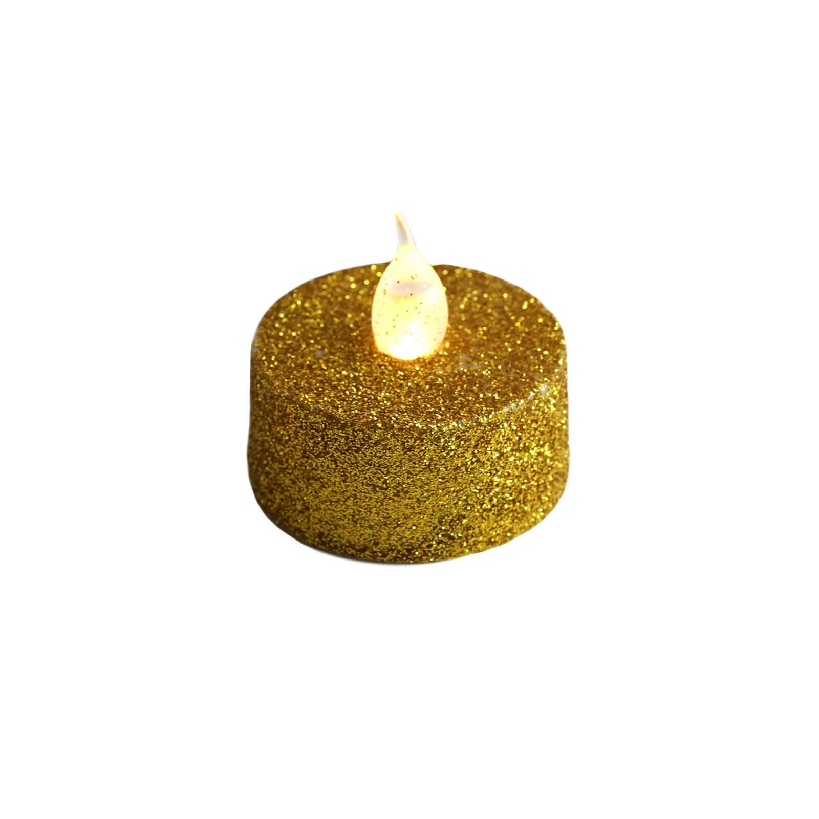 12-Pack LED Tealight Candles Glitter Gold Design - Flameless Battery Operated Tea Lights