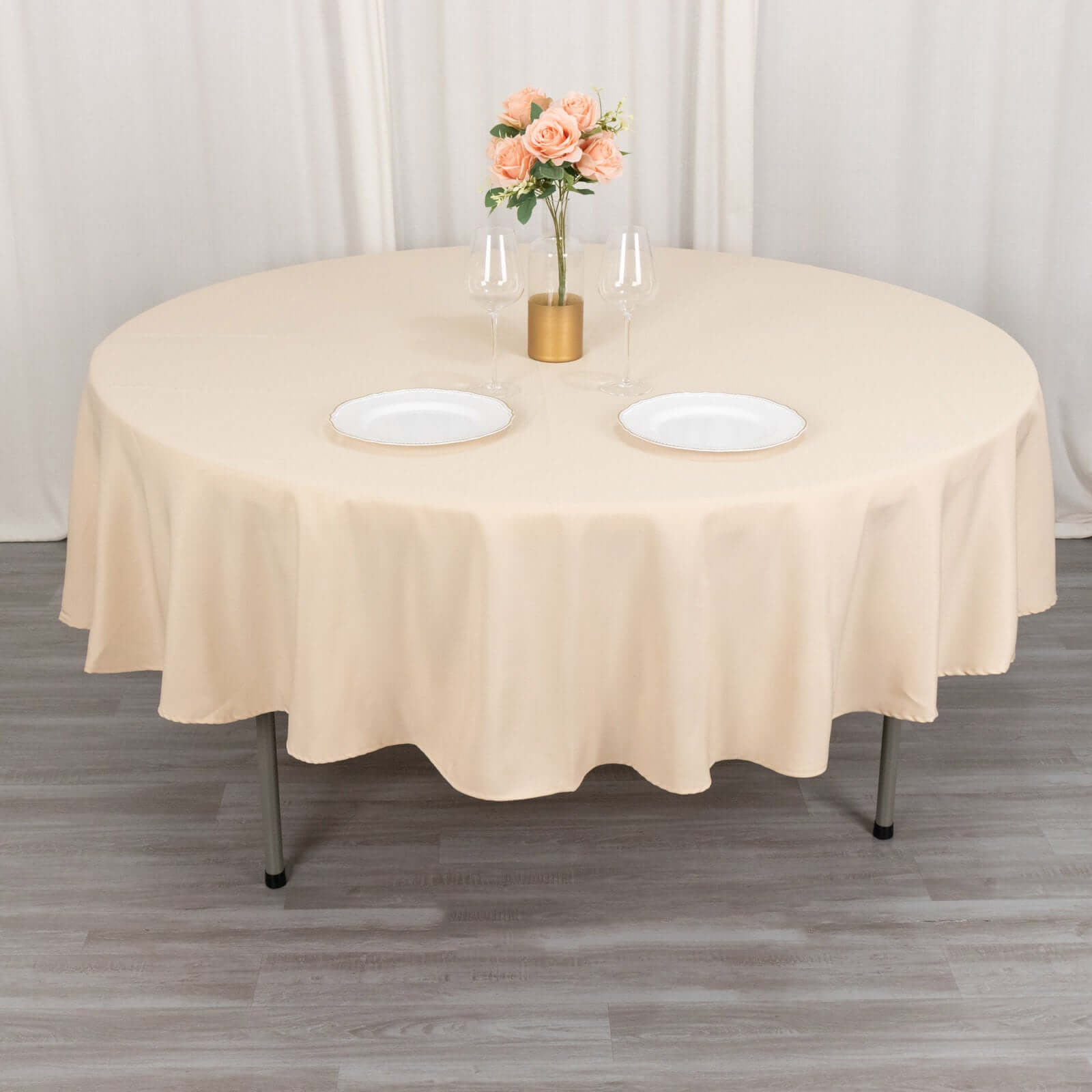 Premium Polyester 90 Round Tablecloth Beige - Stain and Wrinkle-Resistant Design with 220GSM Thickness Table Cover