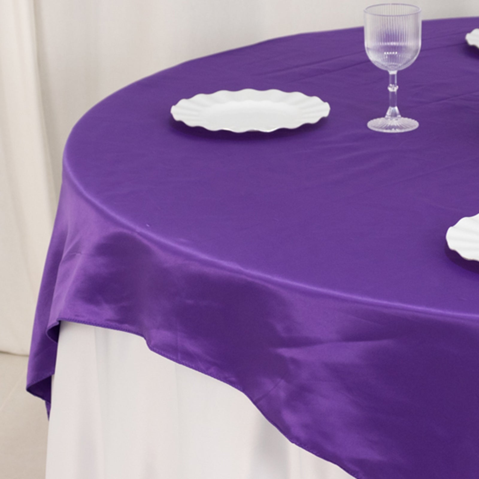 Lamour Satin 72x72 Table Overlay Square Tablecloth Purple - Smooth Finish Table Topper