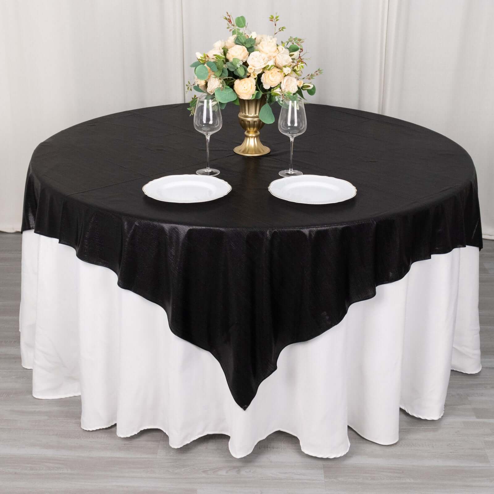 Polyester 72x72 Table Overlay Square Tablecloth Black - Sequin Dots Wrinkle-Free Table Cover