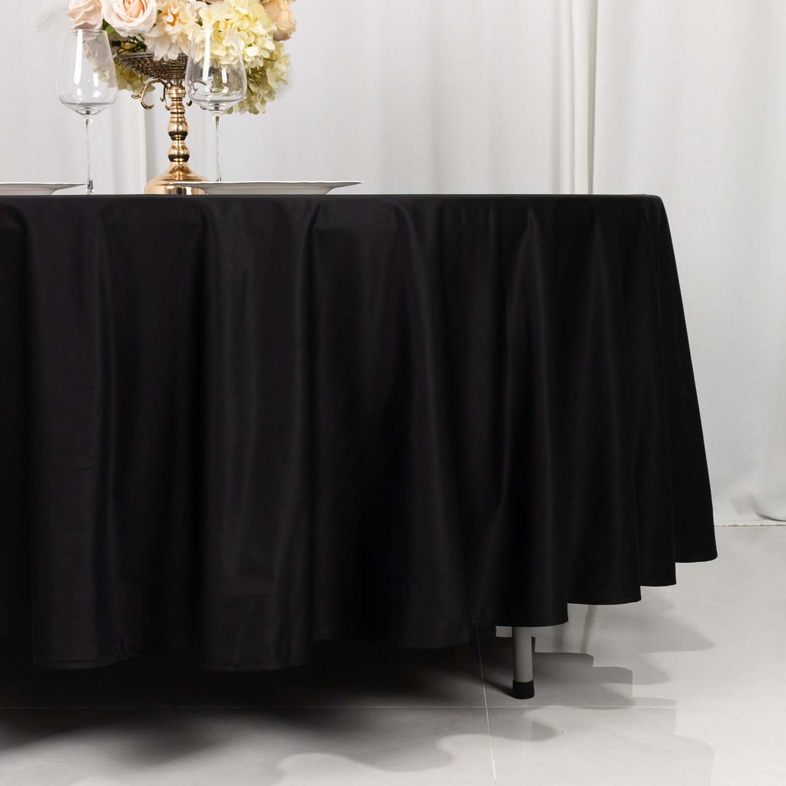 Premium Scuba Round 108 Tablecloth Black - Wrinkle Free & Stain Resistant Table Cover for Exquisite Events