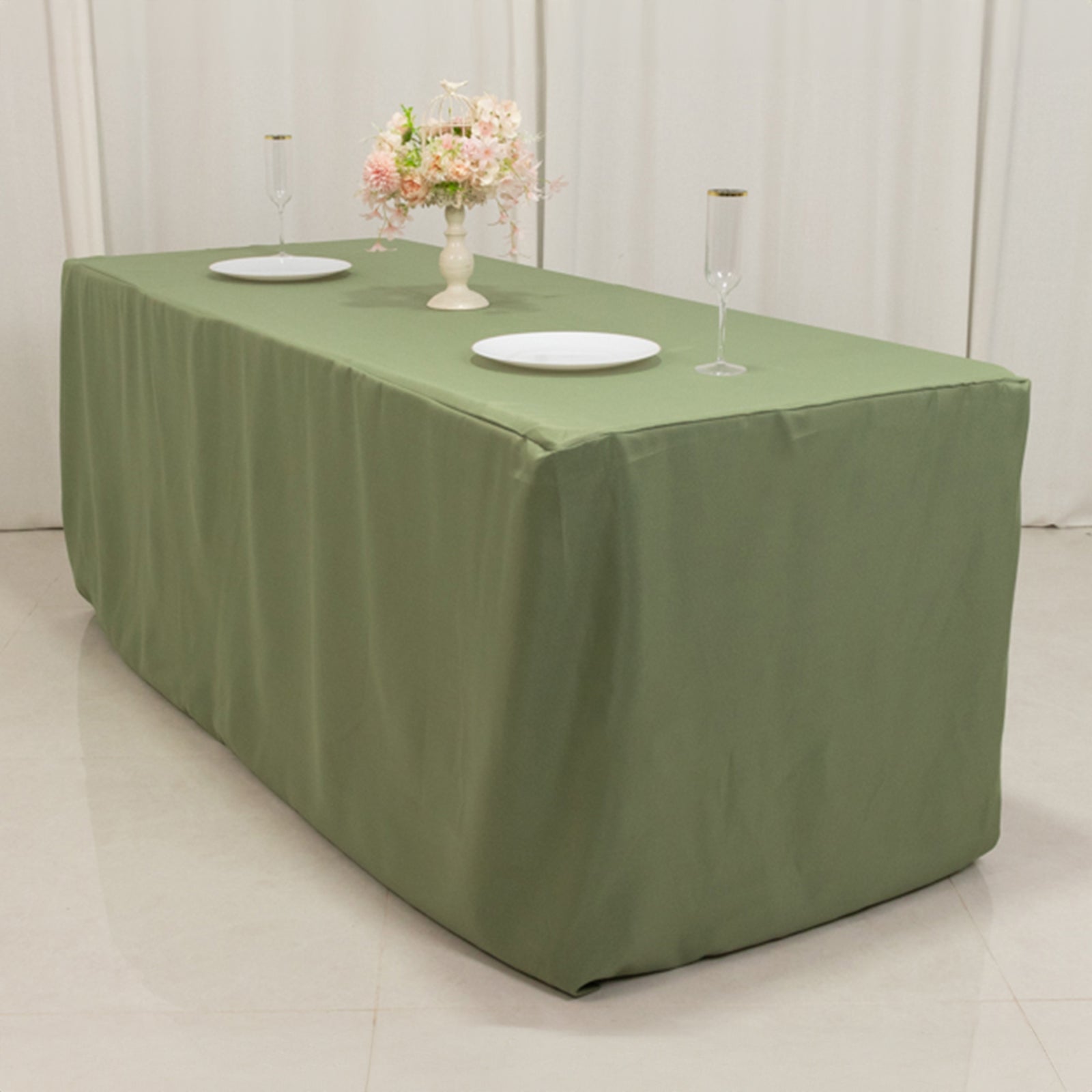 Fitted Polyester 72x30 Rectangle Tablecloth Dusty Sage Green - Durable Table Cover
