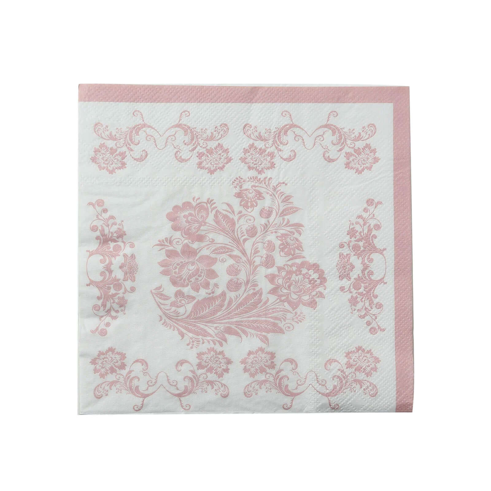50-Pack Paper Cocktail Napkins with French Toile Floral Pattern White/Pink - Absorbent 2 Ply Disposable Napkins for Beverages