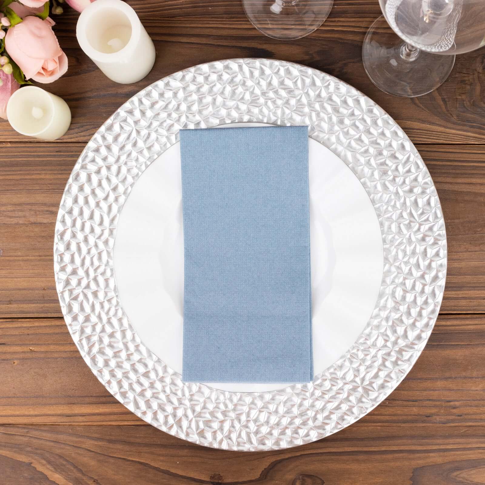 20-Pack Paper Linen-Like Napkins Dusty Blue - Disposable Hygienic Airlaid Guest Towels 8.5x4