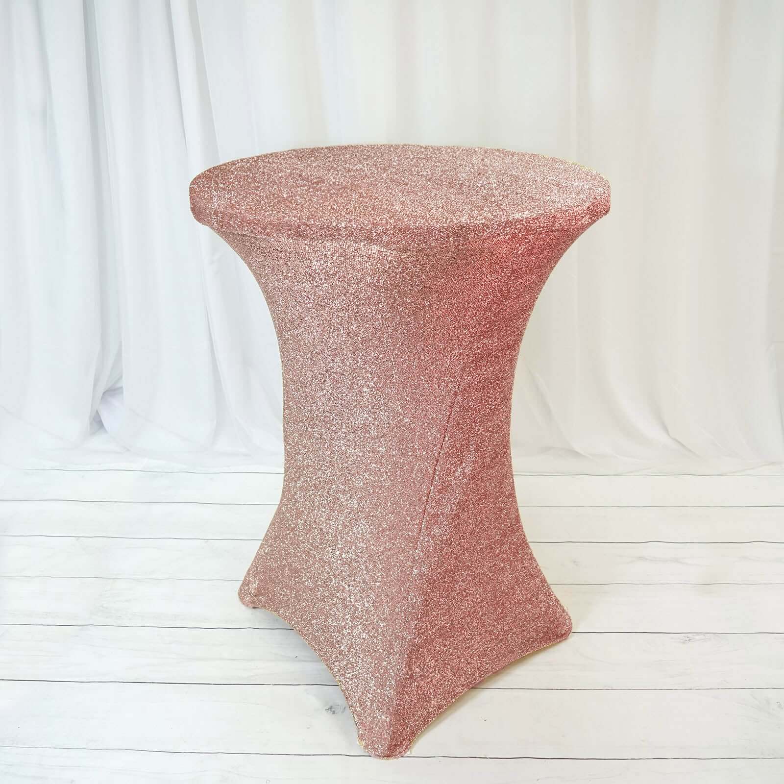 Metallic Spandex 36 Fitted Glitter Round Cocktail Table Cover Rose Gold - Stretch Fit for High Top Tables