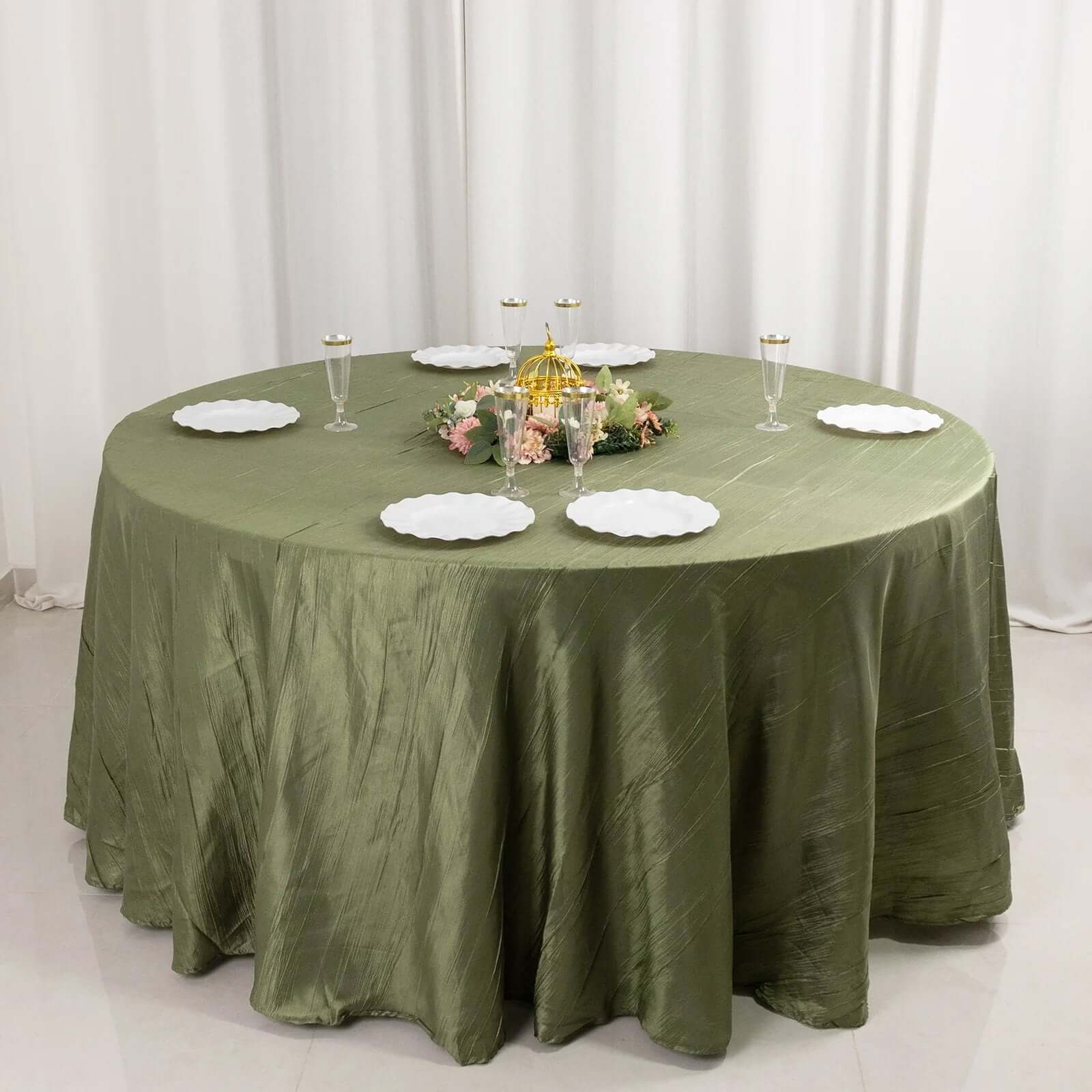 Taffeta 120 Round Tablecloth Dusty Sage Green - Seamless Accordion Crinkle Table Cover