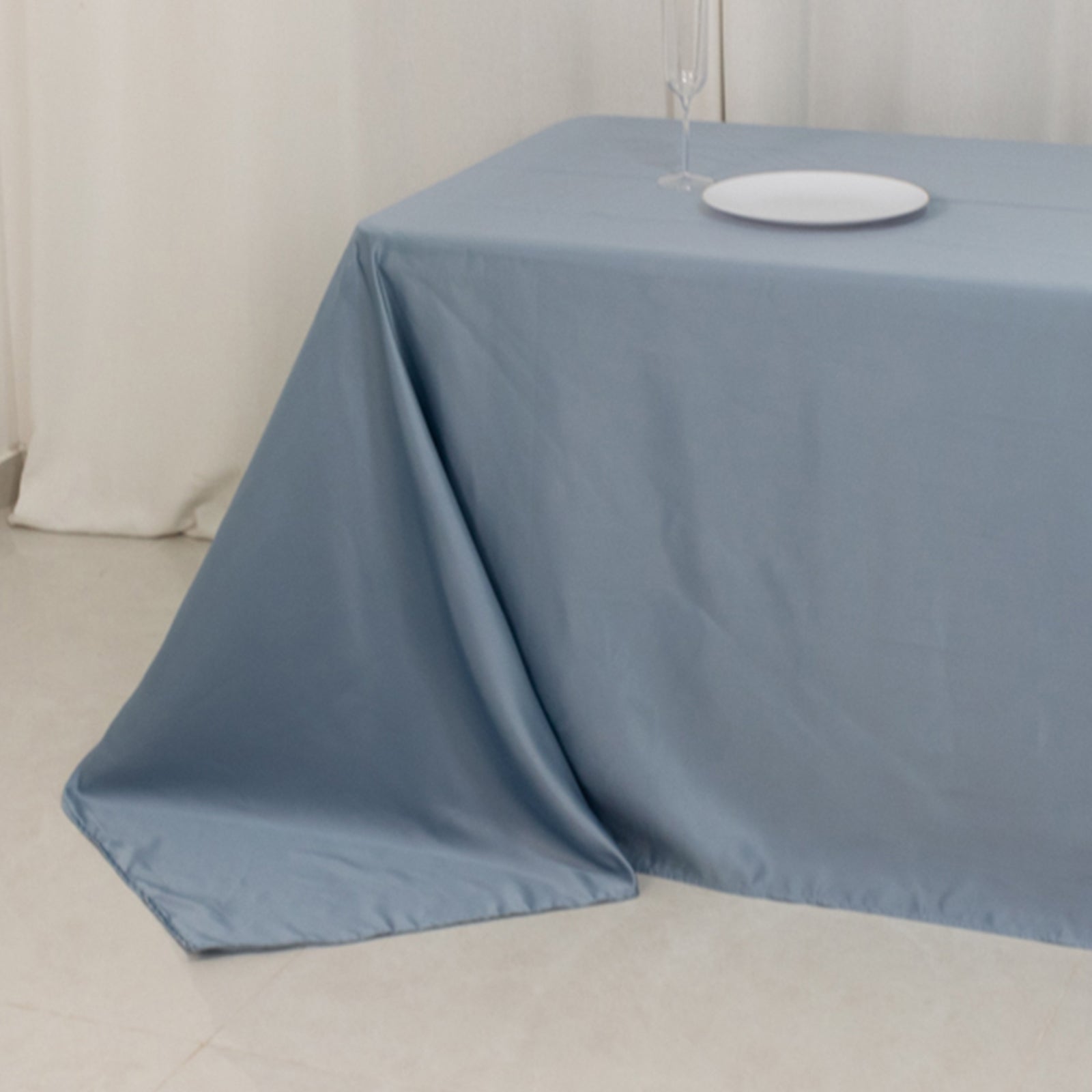 Lamour Satin 90x156 Rectangle Tablecloth Dusty Blue - Luxurious, Soft Seamless Table Cover