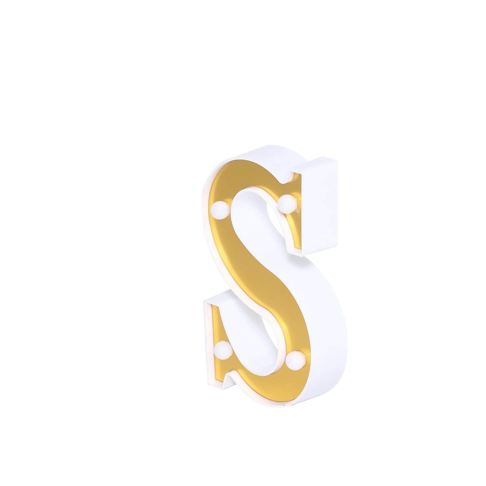 3D Marquee Letter S Warm White 4 LED Lights Gold - Chic Light-Up Decor for Events 6