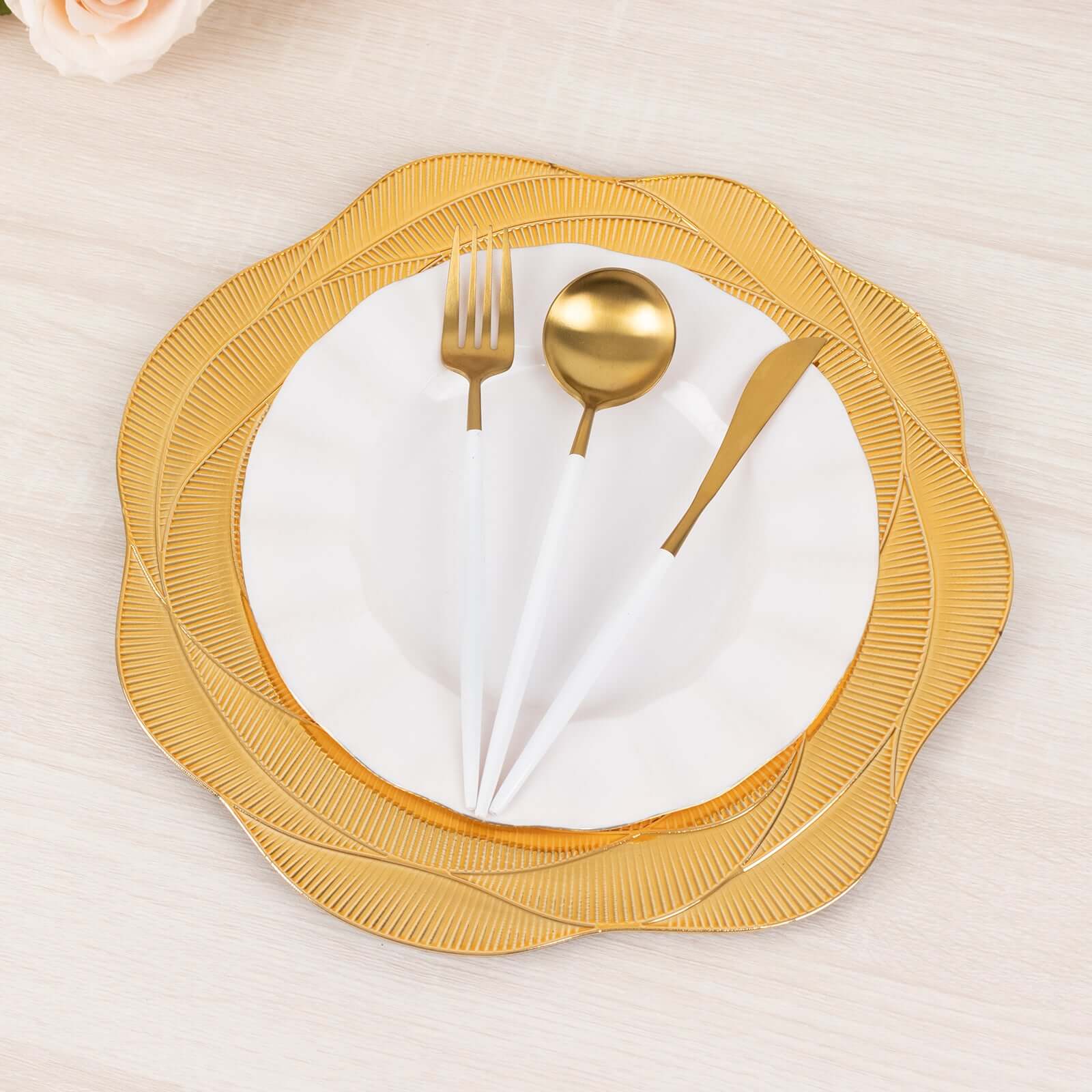 6-Pack Acrylic Round Charger Plates 13 in Metallic Gold with Ribbed Rose Pattern, Event Tabletop Decorative Charger Tableware