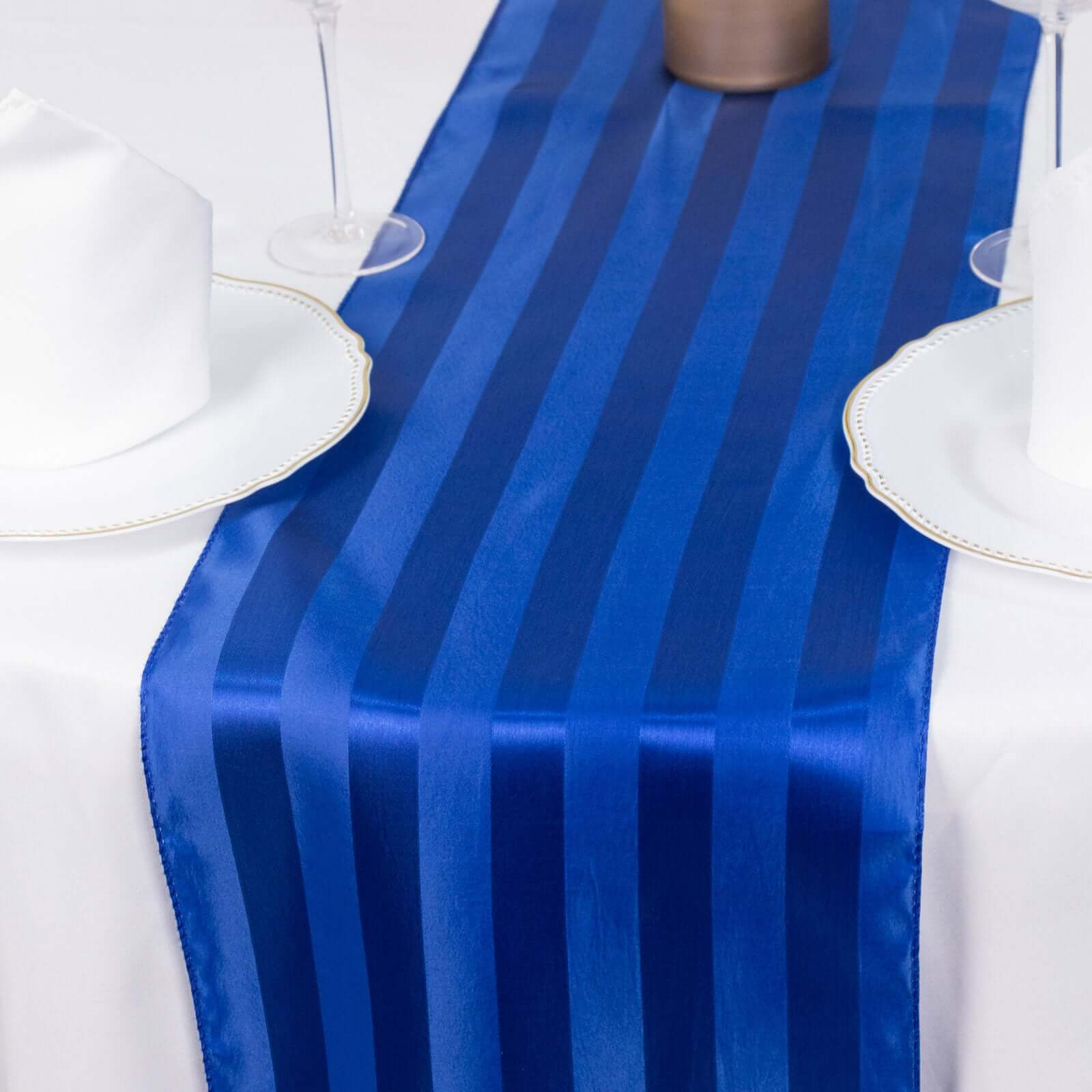 Satin 12x108 Table Runner Royal Blue - Stripe Table Decor