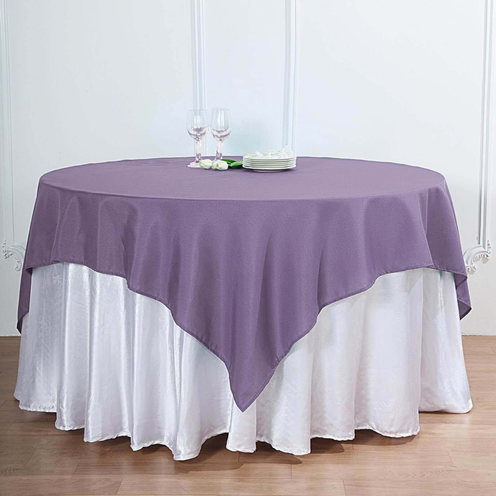 Polyester 70x70 Table Overlay Square Tablecloth Violet Amethyst - Wrinkle-Resistant & Durable Table Cover