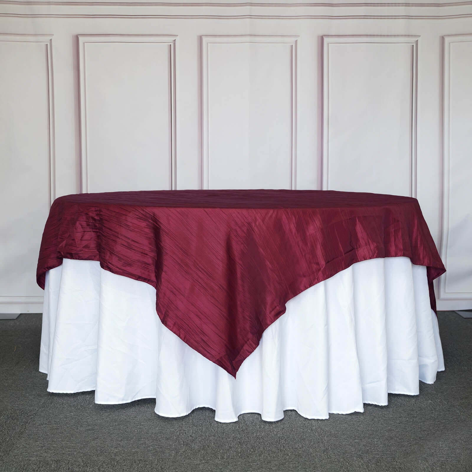 Taffeta 90x90 Table Overlay Square Tablecloth Burgundy - Accordion Crinkle Table Cover
