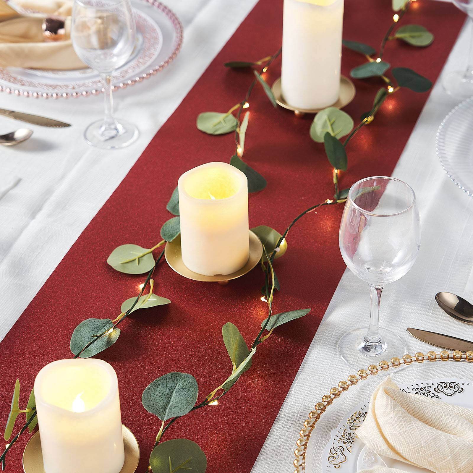 9ft Burgundy Glitzing Glitter Table Runner, Disposable Paper Table Runner