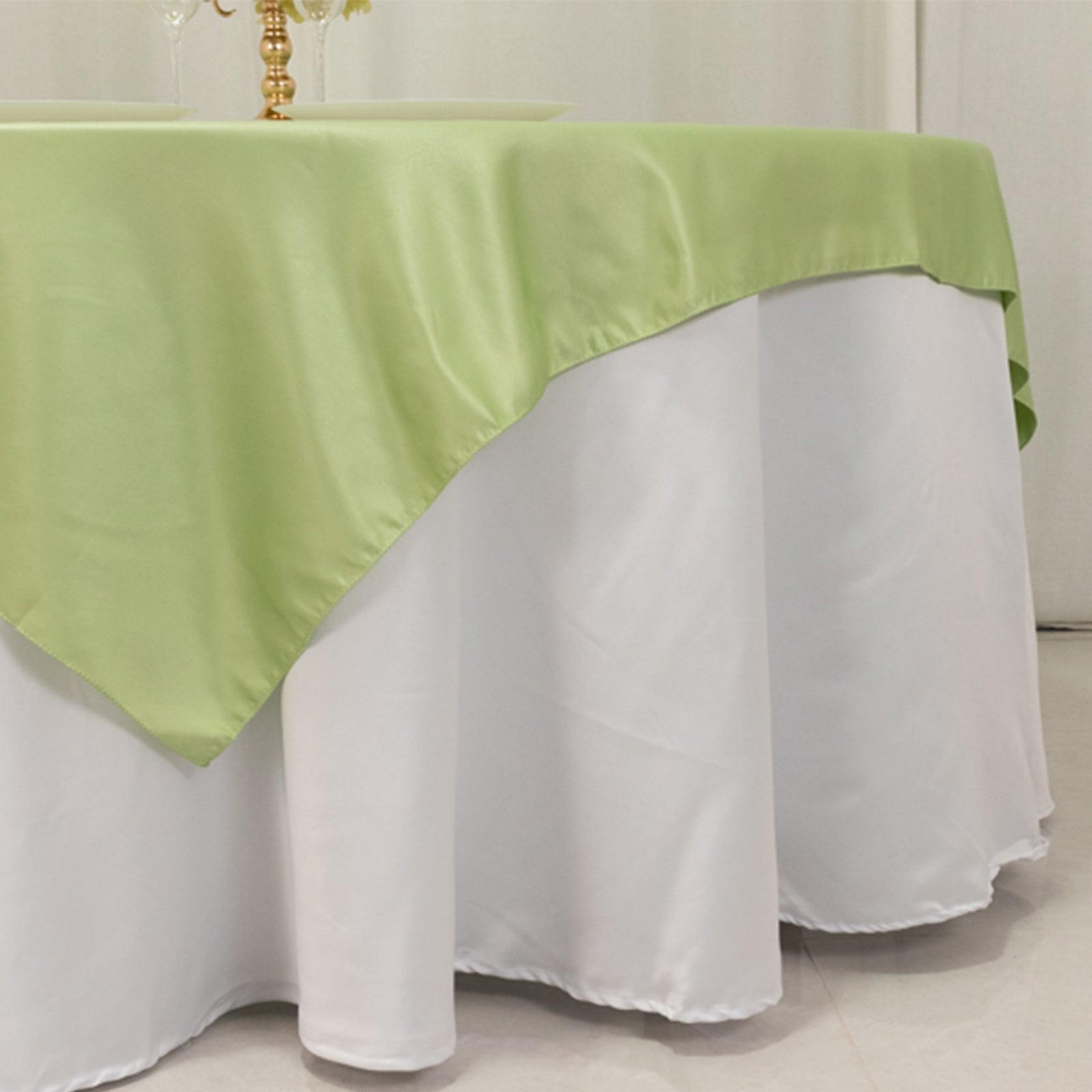 Lamour Satin 72x72 Table Overlay Square Tablecloth Sage Green - Smooth Finish Table Topper