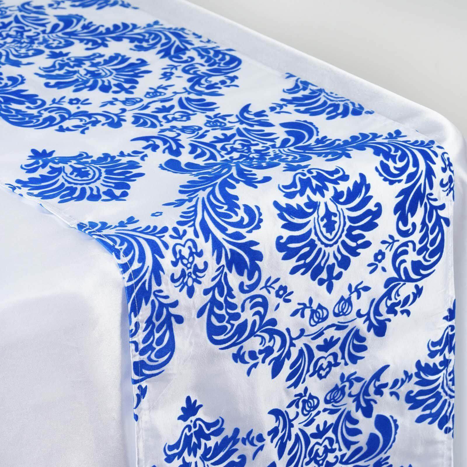 Taffeta Flocking 12x108 Table Runner Royal Blue Damask - Stylish Table Accent