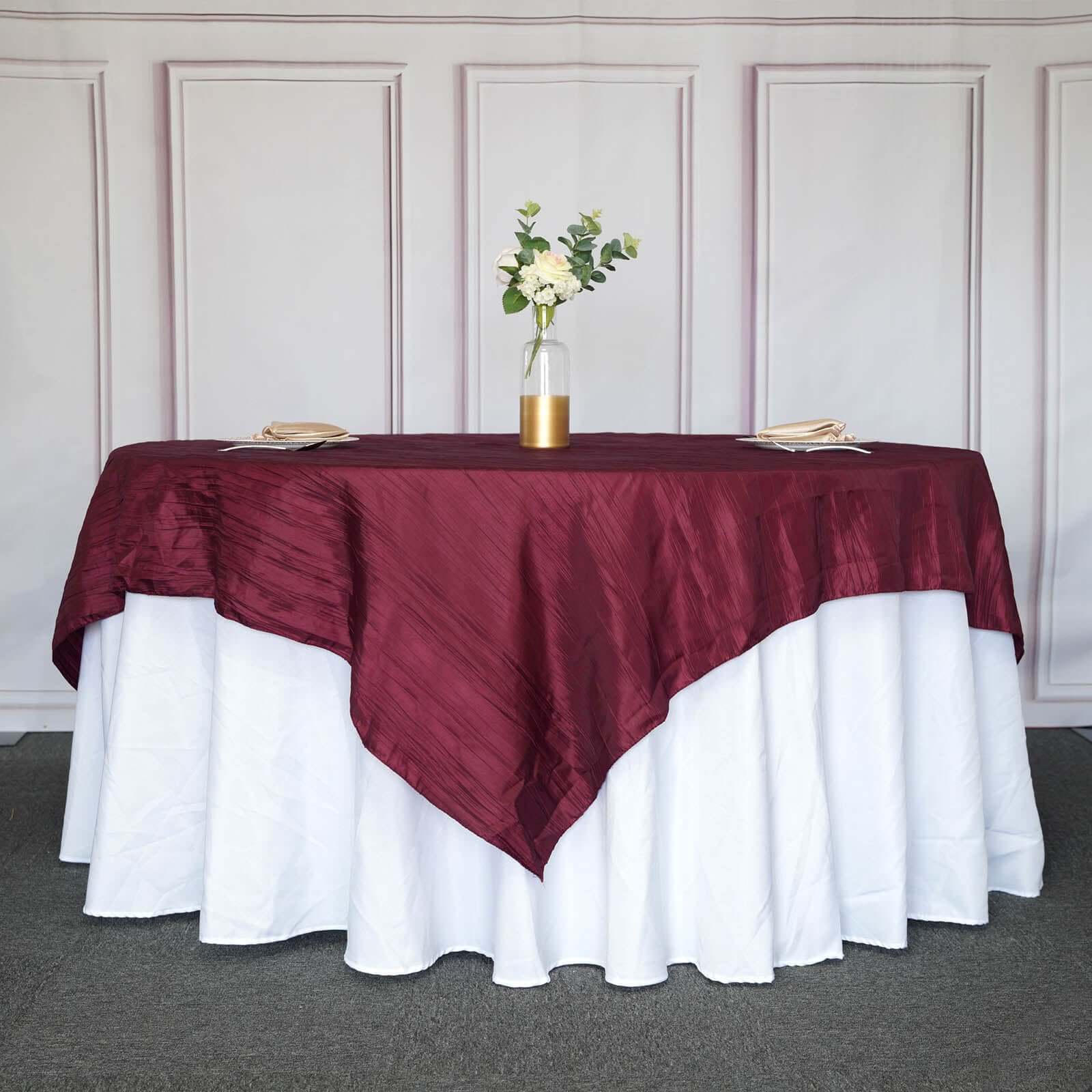 Taffeta 90x90 Table Overlay Square Tablecloth Burgundy - Accordion Crinkle Table Cover