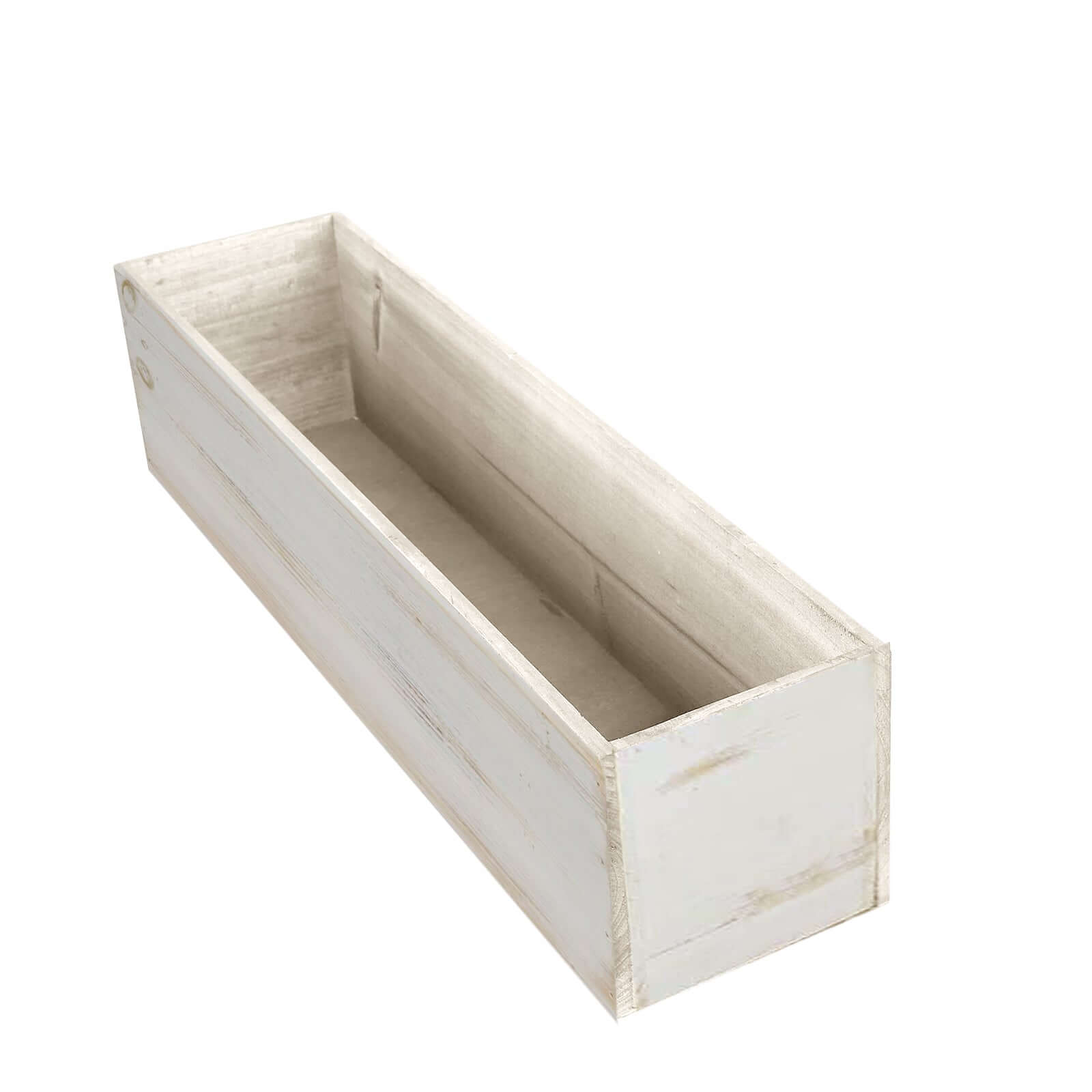 Whitewash Wood Planter Rectangular Box 24x6- Natural Decor with Removable Plastic Liner for Tables