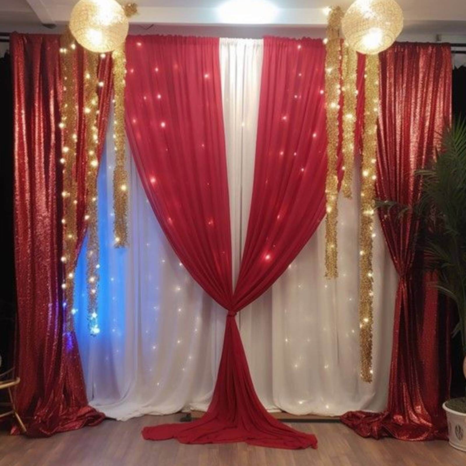 2 Pack Red Sequin Event Curtain Drapes with Rod Pockets, Seamless Backdrop Event Panels - 8ftx2ft