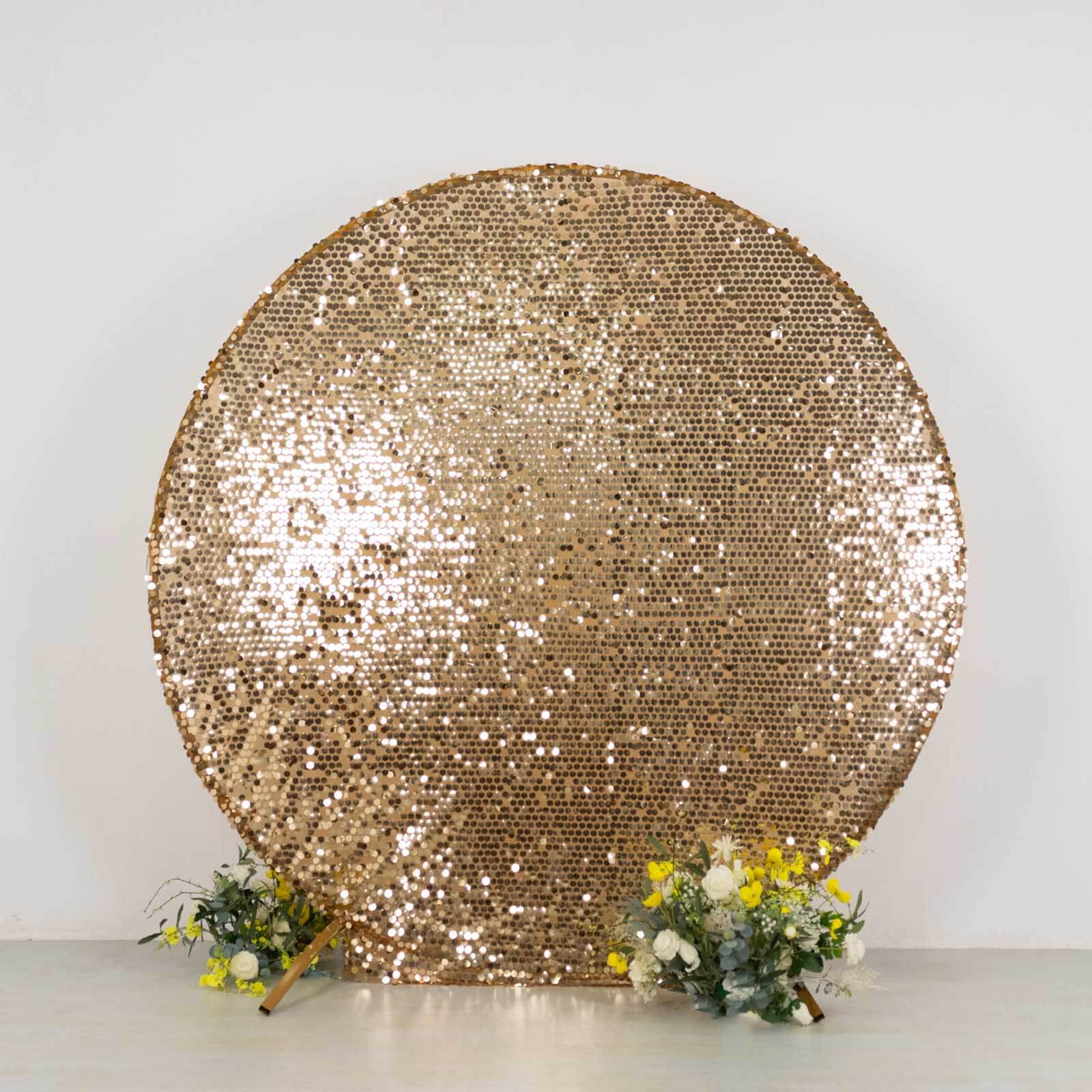 7.5ft Sparkly Gold Big Payette Sequin Wedding Arch Cover for Round Backdrop Stand