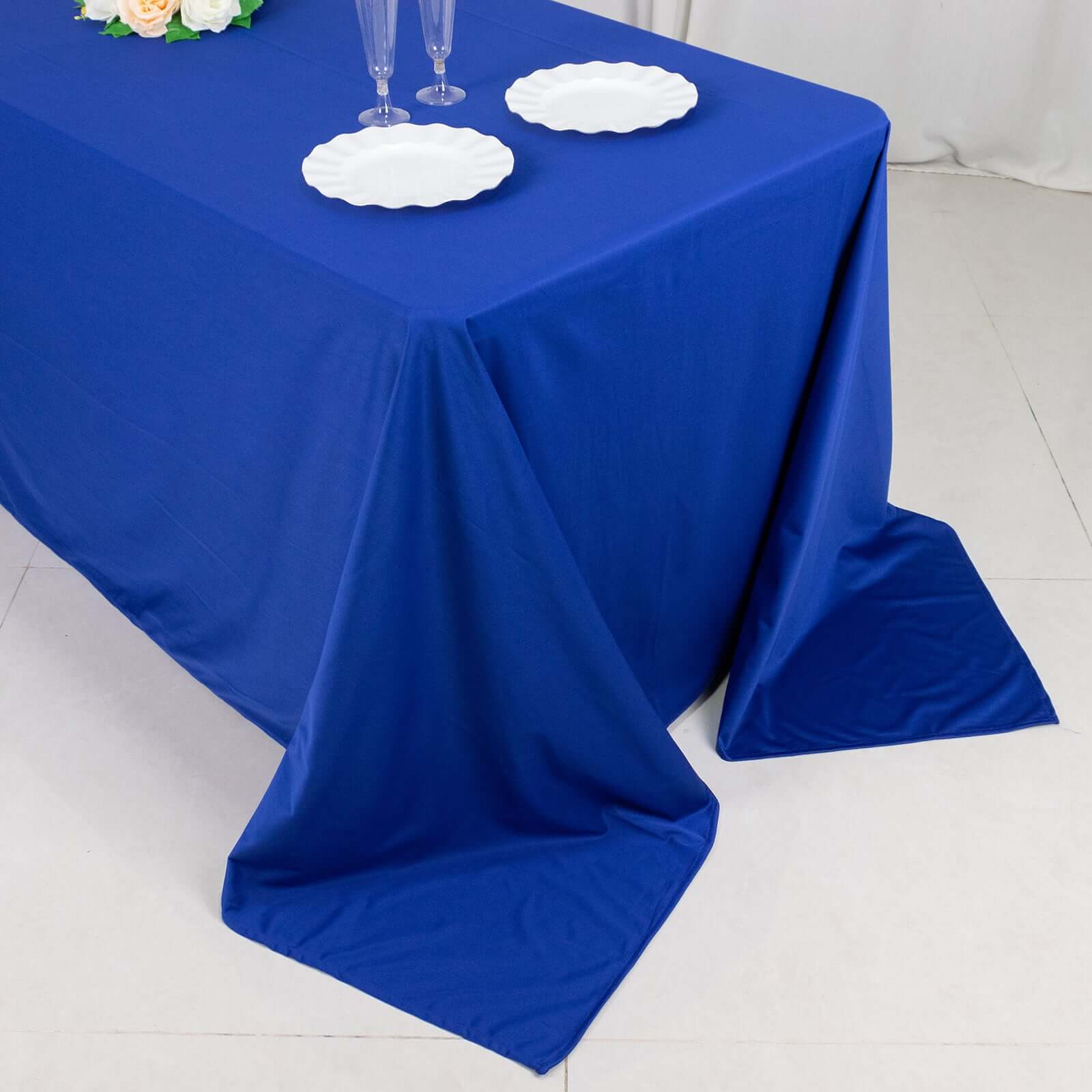 Premium Scuba Rectangular 90x132 Tablecloth Royal Blue - Wrinkle Free, Stain Resistant & Seamless Table Cover