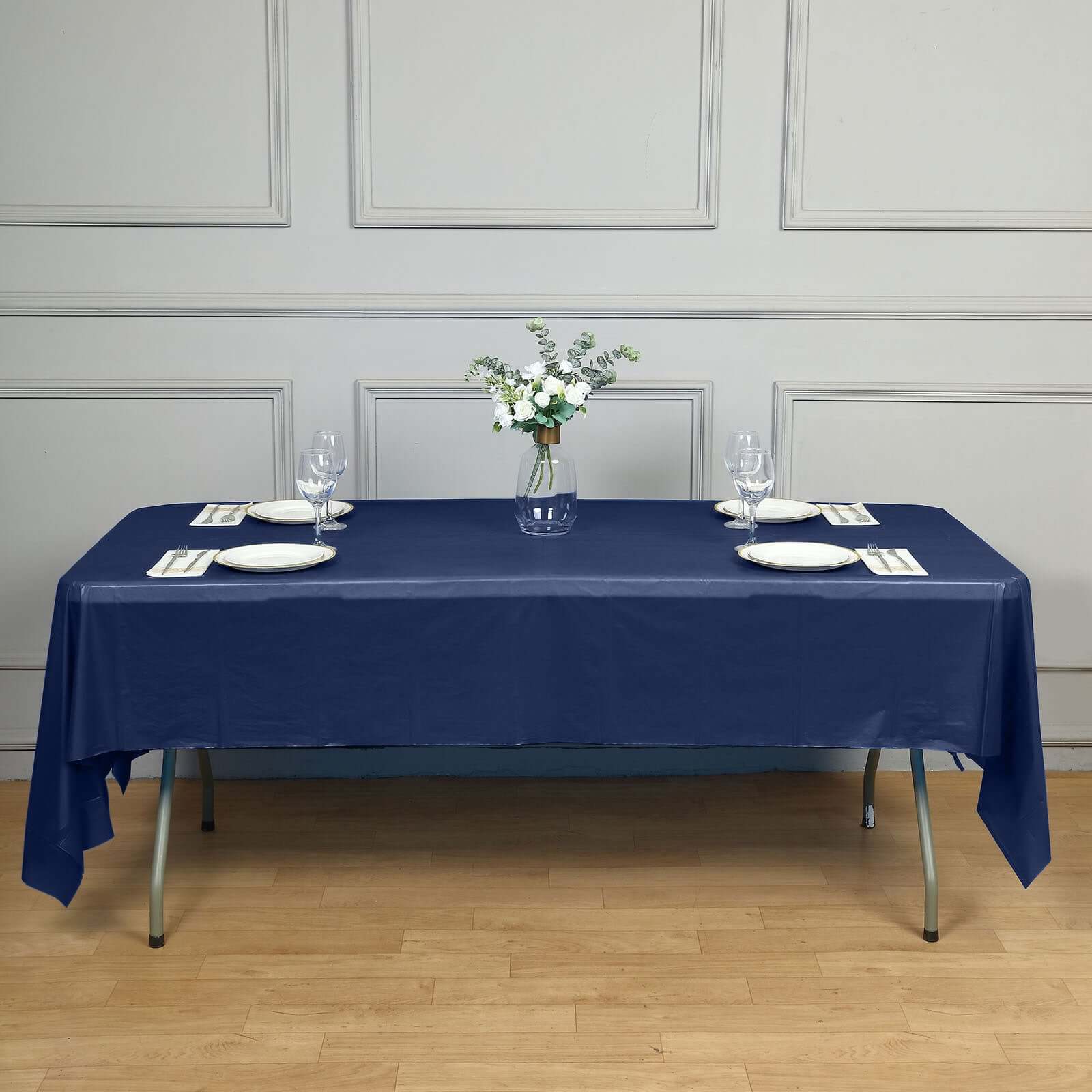 5-Pack Plastic Table Covers Navy Blue Rectangle - Reliable PVC Disposable Covers for Gatherings 54x108